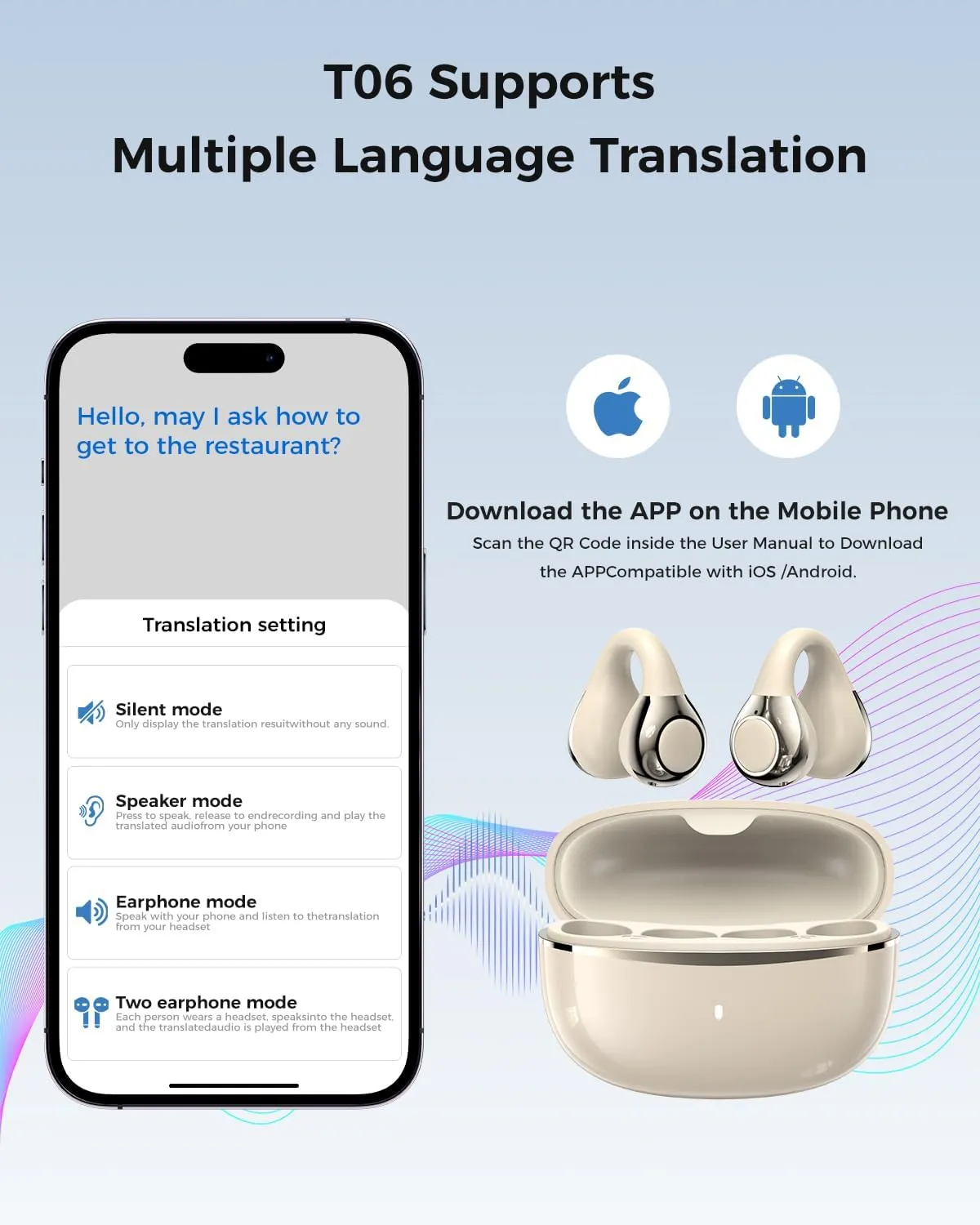 AI Translation Earbuds Real Time, 3-in-1 Translator Earbuds 150 Languages & Accents, HiFi Sound,fit iOS and Android,Open-Ear Clip-On Design for Travel,Learning and BusinessMilky White