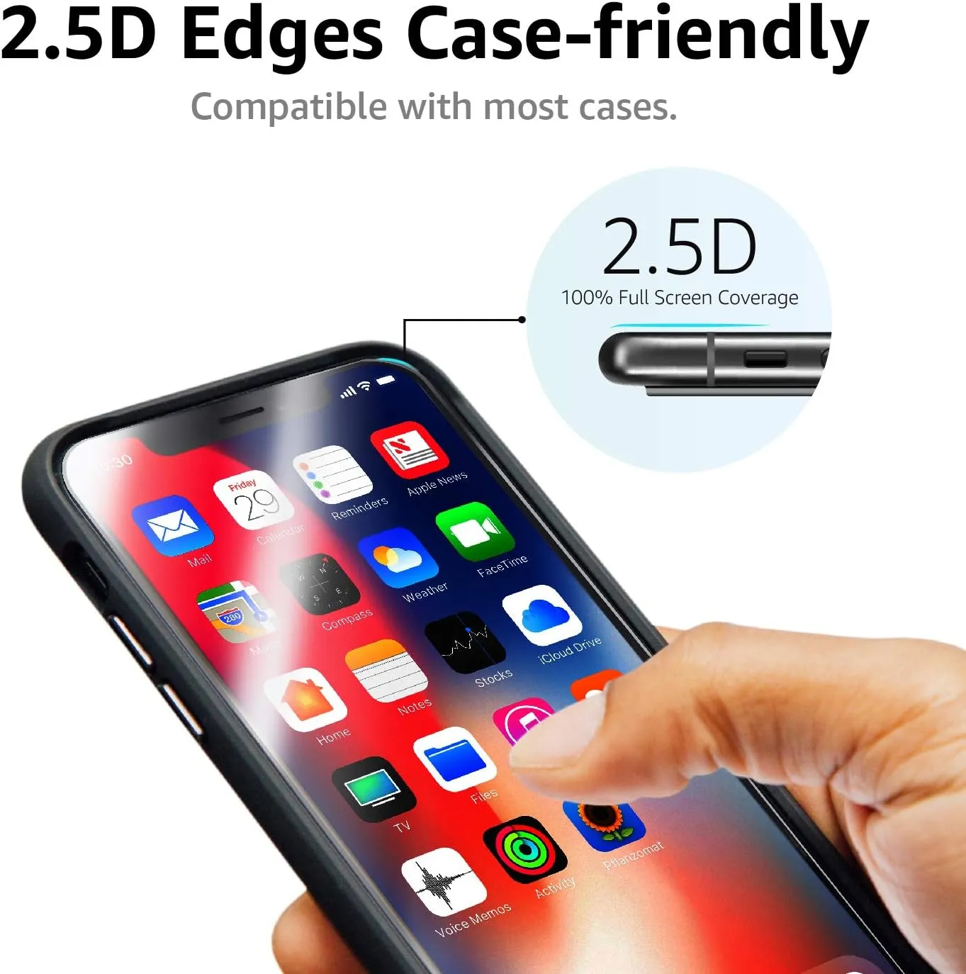 Amazon Basics Full-Coverage Tempered Glass Screen Protector for iPhone XR/11-6.1 Inch, (5.63" x 2.68"), 2-pack