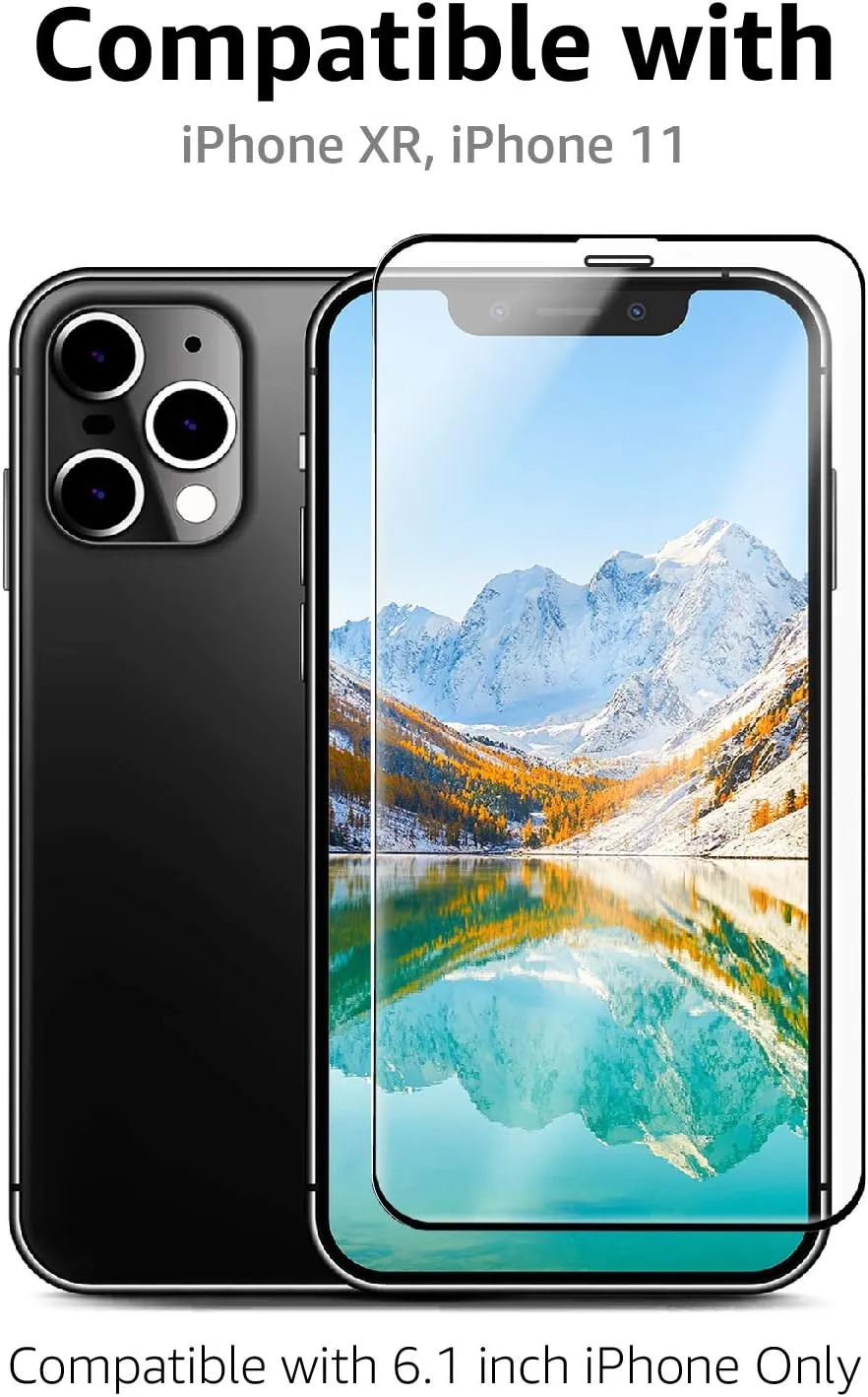 Amazon Basics Full-Coverage Tempered Glass Screen Protector for iPhone XR/11-6.1 Inch, (5.63" x 2.68"), 2-pack