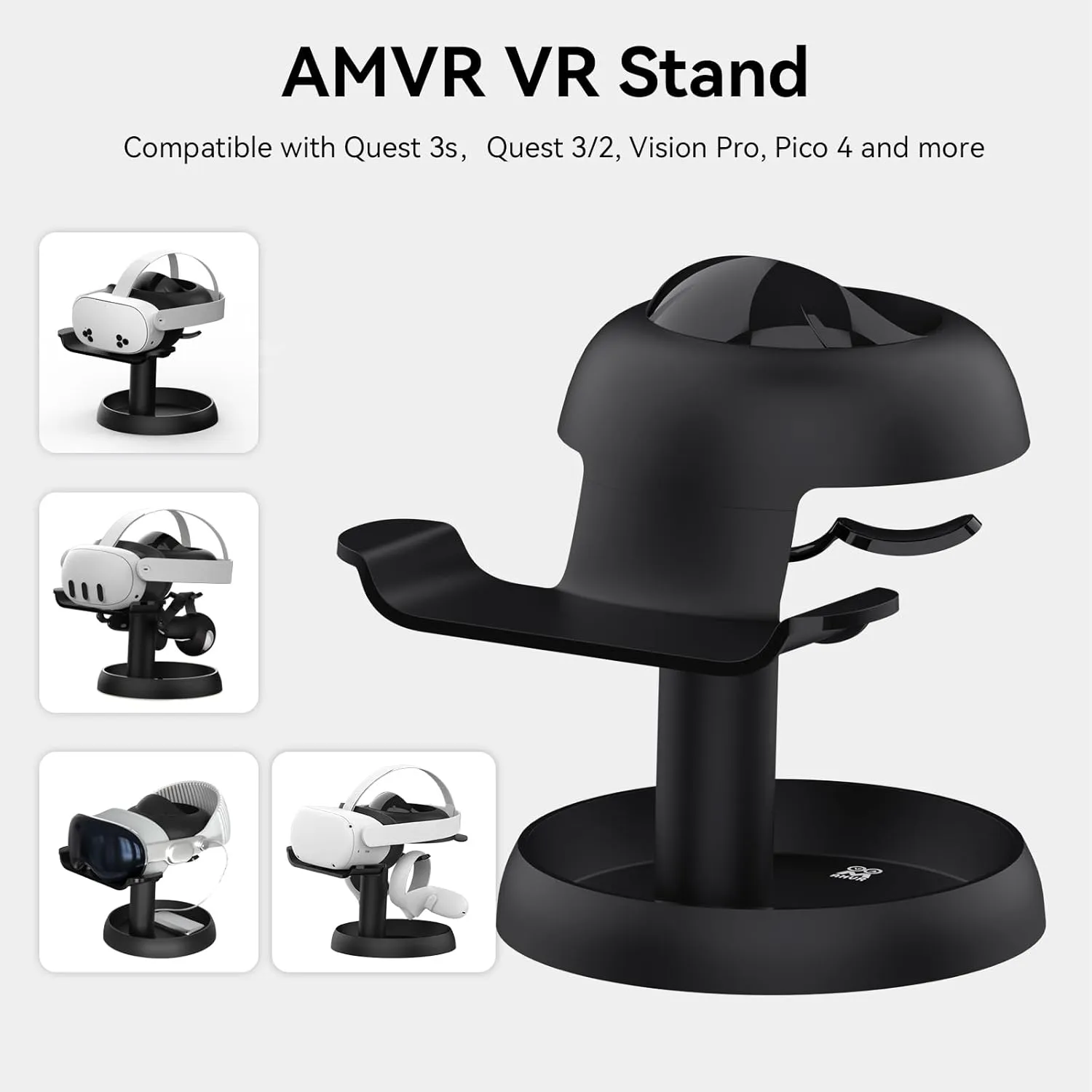 AMVR Stand Holder Compatible with Quest 3s/Quest 3/Vision Pro/Quest 2/Pico 4/for PSVR 2 - Universal VR Headset Display Dock, Stable Bracket Storage Round Base, Mount Install Easy