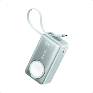 Anker MagGo Power Bank for Apple Watch, Officially Certified, 10,000 mAh Compact Battery Pack with Built-in USB-C Cable, 35 W Max, for iPhone 15 Series, Samsung, iPad, AirPods and More