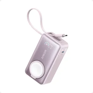 Anker MagGo Power Bank for Apple Watch, Officially Certified, 10,000 mAh Compact Battery Pack with Built-in USB-C Cable, 35 W Max, for iPhone 15 Series, Samsung, iPad, AirPods and More