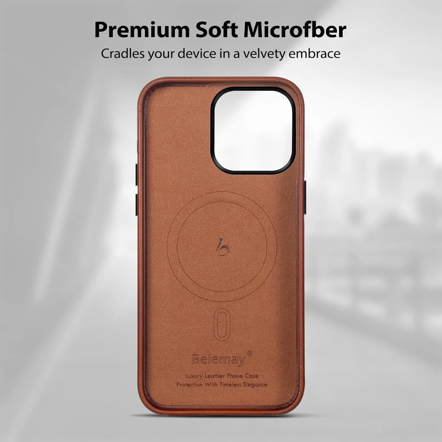 Belemay Compatible with iPhone 12 Pro Max Leather Case, Compatible with MagSafe, Premium Full-Grain Vegetable-Tanned Smooth Leather, Rich Patina, Secure Grip, Metal Buttons Cover (6.7") Saddle Brown