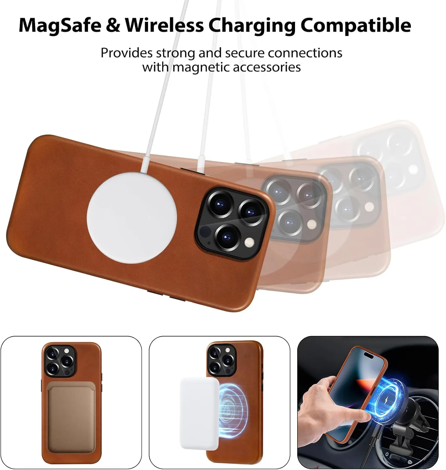 Belemay Compatible with iPhone 12 Pro Max Leather Case, Compatible with MagSafe, Premium Full-Grain Vegetable-Tanned Smooth Leather, Rich Patina, Secure Grip, Metal Buttons Cover (6.7") Saddle Brown