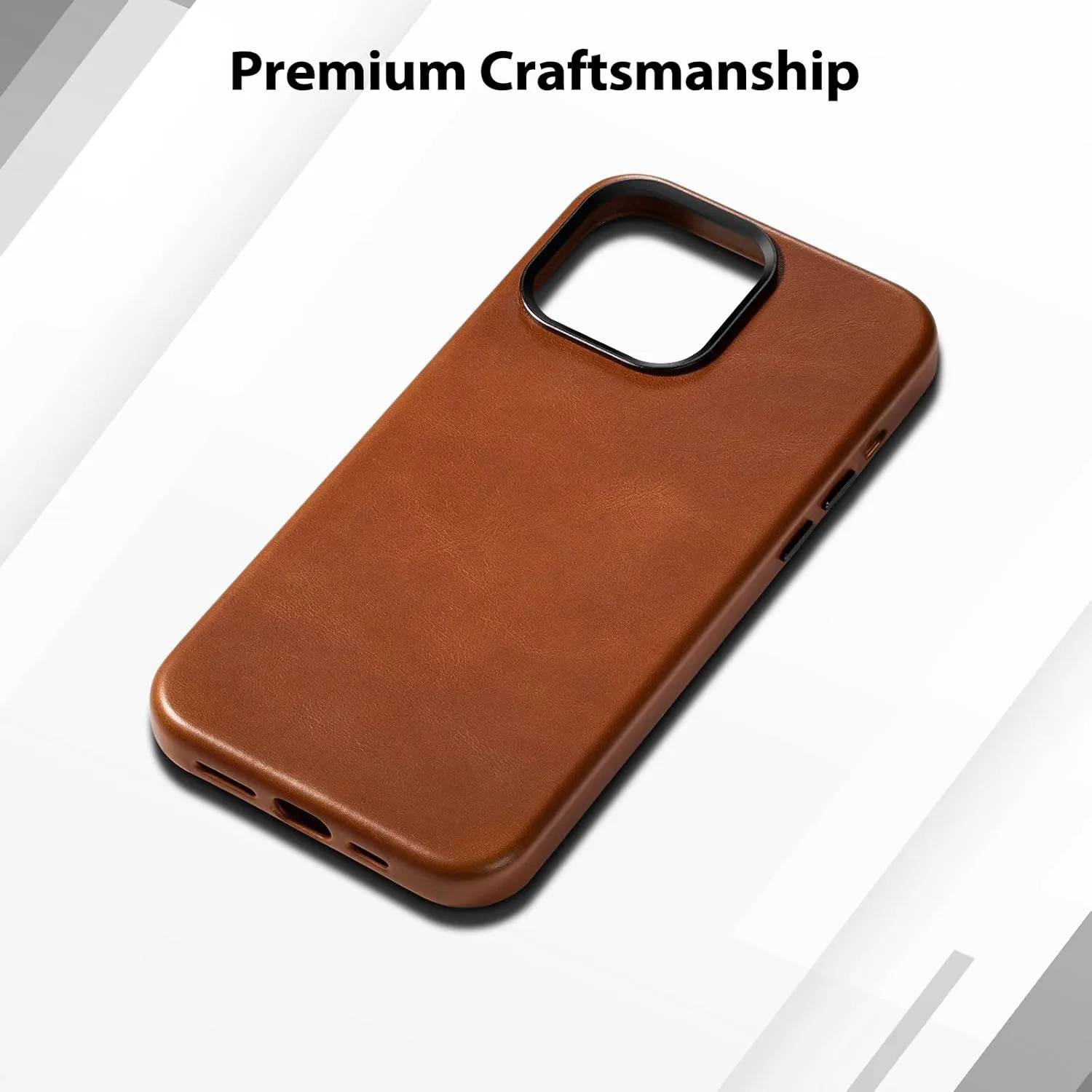 Belemay Compatible with iPhone 12 Pro Max Leather Case, Compatible with MagSafe, Premium Full-Grain Vegetable-Tanned Smooth Leather, Rich Patina, Secure Grip, Metal Buttons Cover (6.7") Saddle Brown