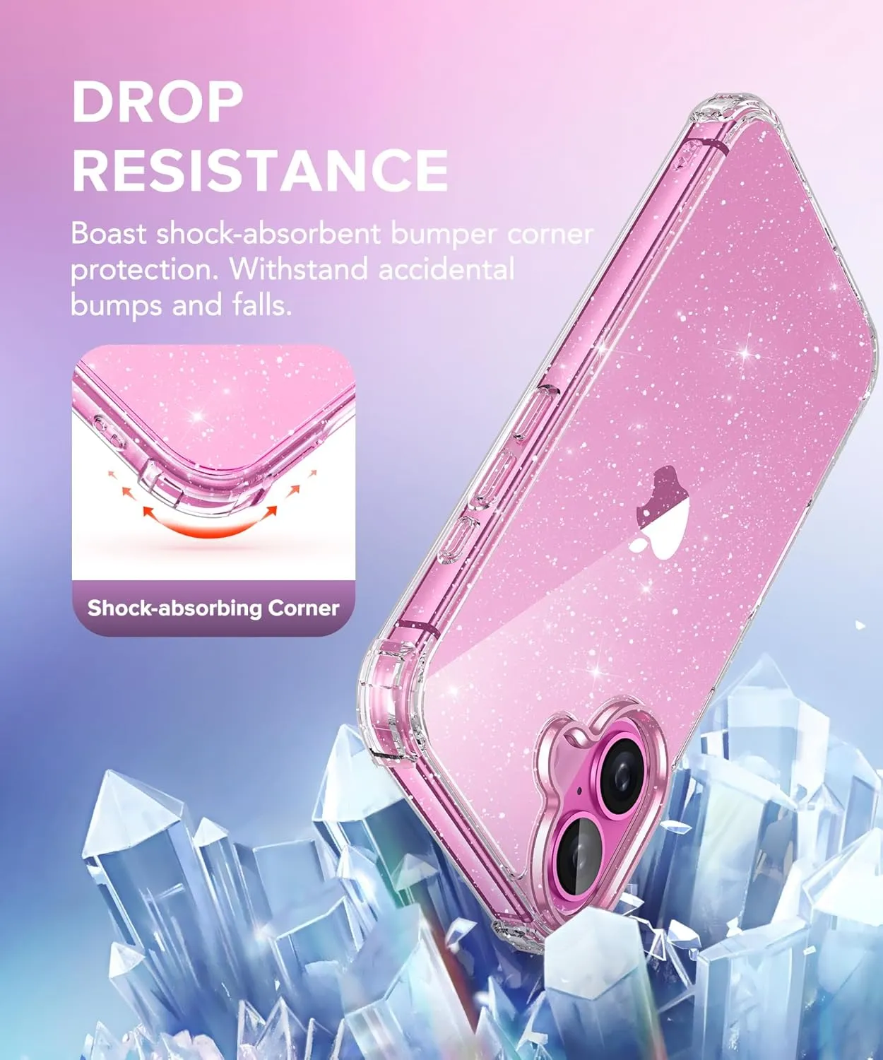 BERFY Compatible with iPhone 16 Case Glitter, [3 in 1] with Screen Protector   Camera Lens Protector, [Non-Yellowing] Clear Sparkle Slim Shockproof Hard Phone Cover for Women 6.1", Shiny Clear