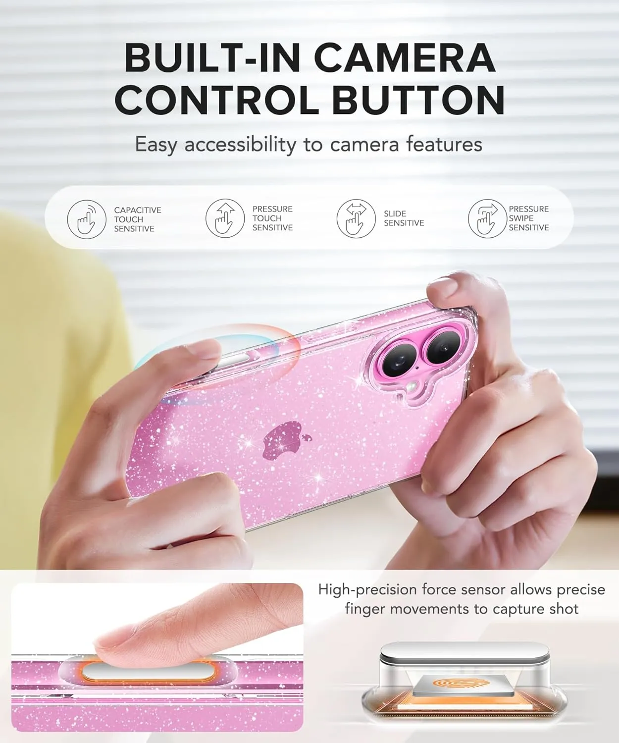 BERFY Compatible with iPhone 16 Case Glitter, [3 in 1] with Screen Protector   Camera Lens Protector, [Non-Yellowing] Clear Sparkle Slim Shockproof Hard Phone Cover for Women 6.1", Shiny Clear