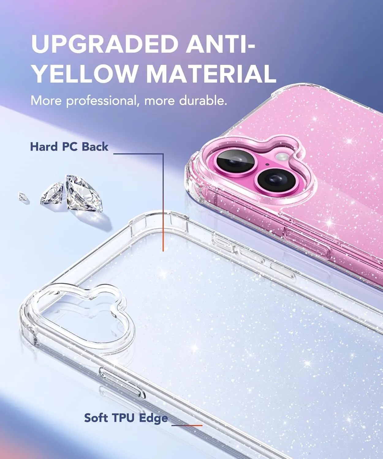 BERFY Compatible with iPhone 16 Case Glitter, [3 in 1] with Screen Protector   Camera Lens Protector, [Non-Yellowing] Clear Sparkle Slim Shockproof Hard Phone Cover for Women 6.1", Shiny Clear