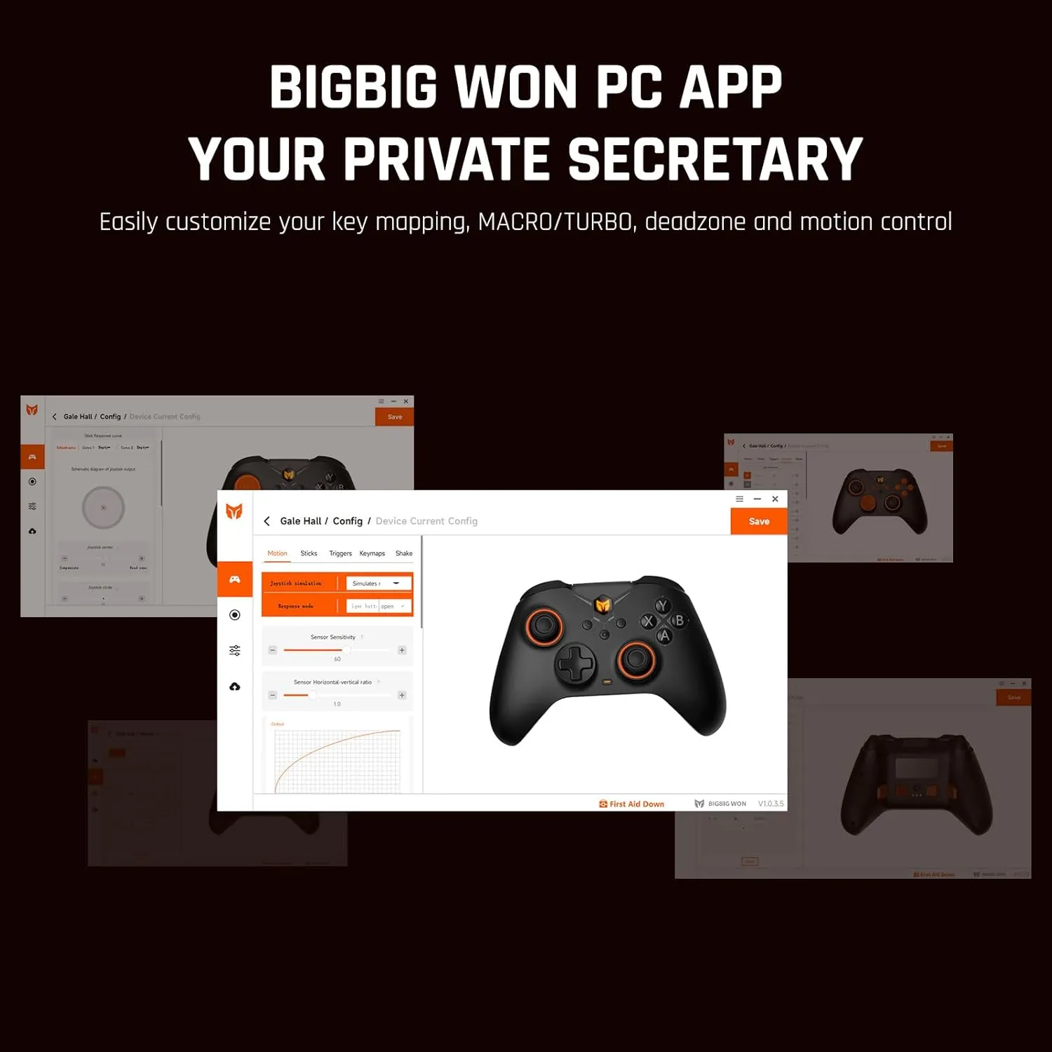 BIGBIG WON Wireless Controllers, Gale Hall PC Controllers Motion Control, Hall Joysticks&Triggers, 3 Pairs of Thumbsticks, PC App Game Controllers for Switch/PC/iOS/Android Wireless Gaming Controller