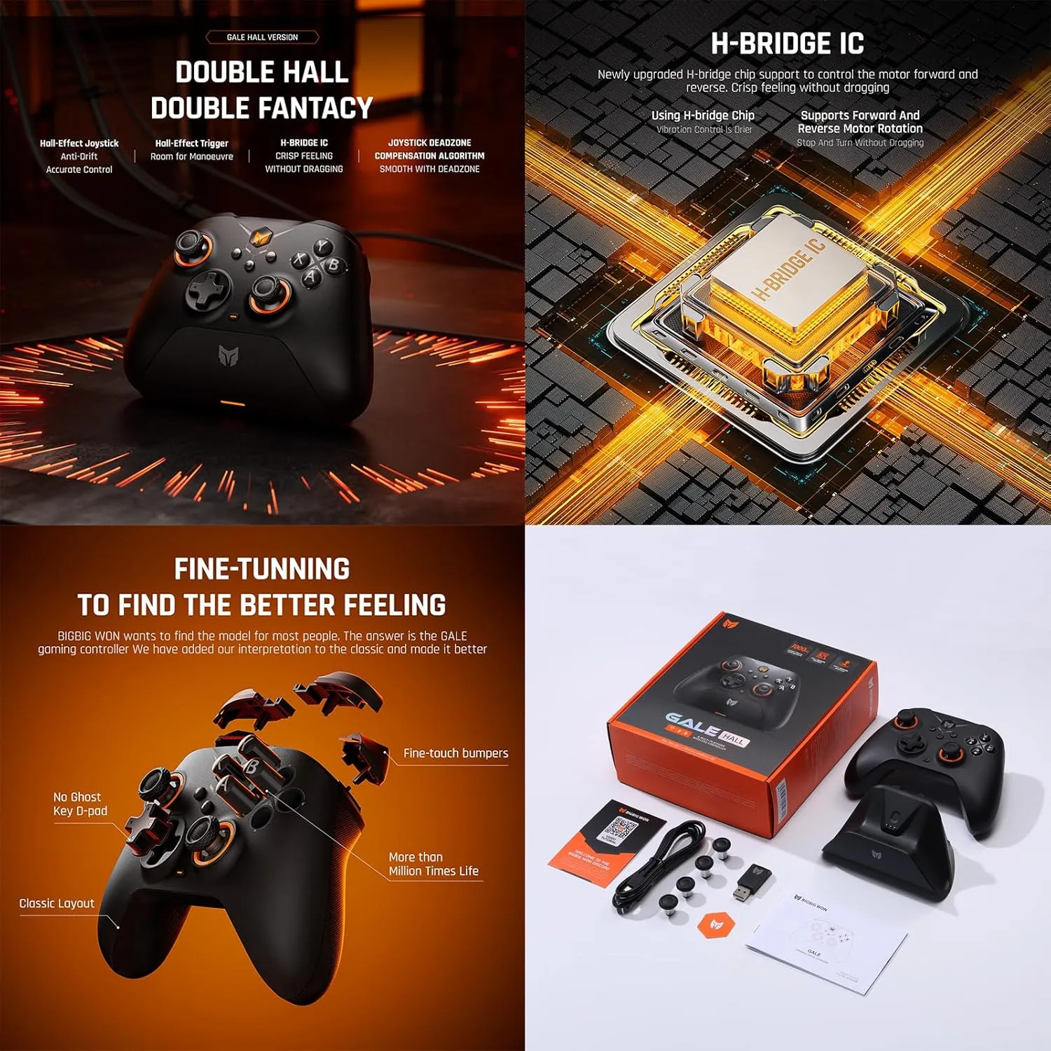 BIGBIG WON Wireless Controllers, Gale Hall PC Controllers Motion Control, Hall Joysticks&Triggers, 3 Pairs of Thumbsticks, PC App Game Controllers for Switch/PC/iOS/Android Wireless Gaming Controller