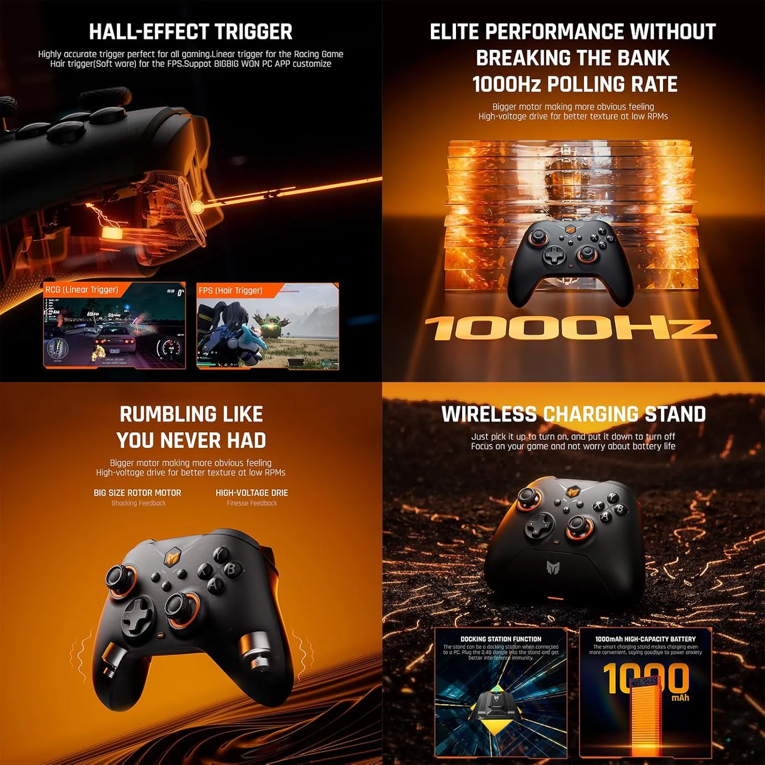 BIGBIG WON Wireless Controllers, Gale Hall PC Controllers Motion Control, Hall Joysticks&Triggers, 3 Pairs of Thumbsticks, PC App Game Controllers for Switch/PC/iOS/Android Wireless Gaming Controller