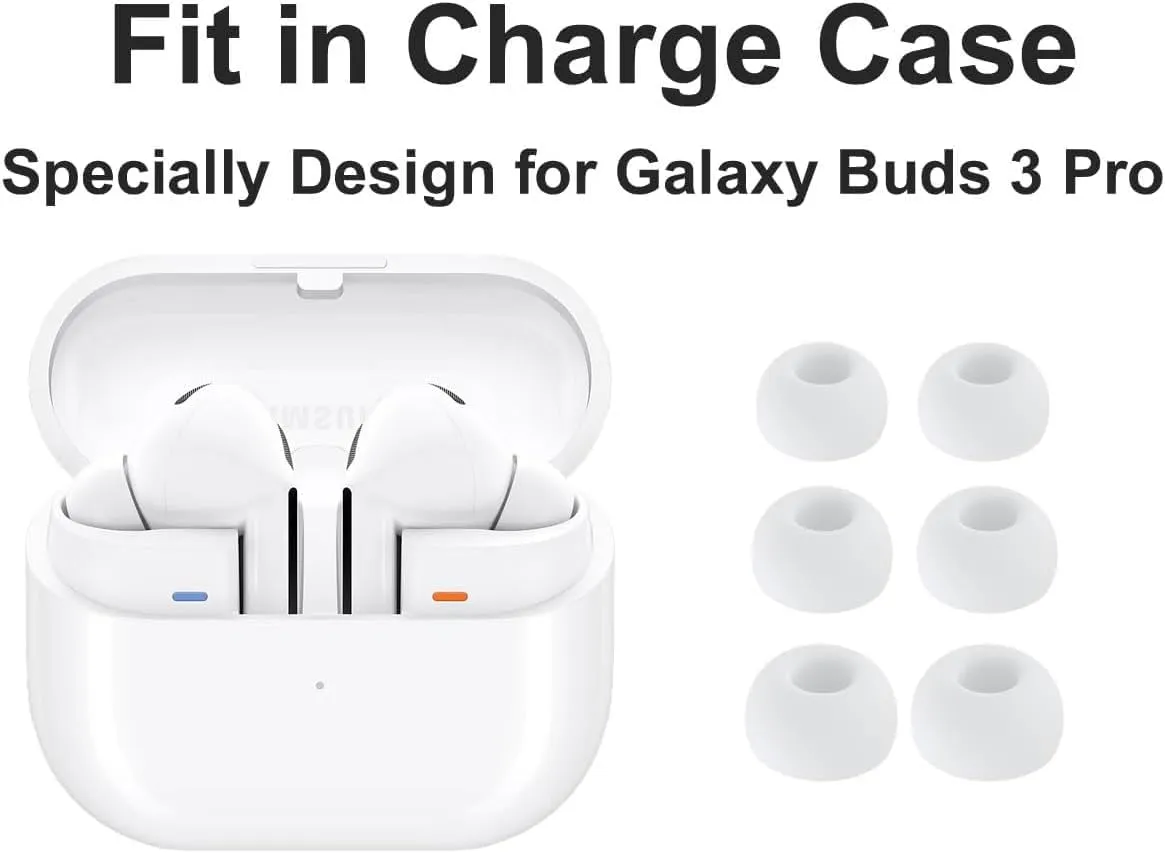 BLUEWALL Ear Tips Compatible with Galaxy Buds 3 Pro Earbuds SM-R630NZAEXAR, 6 Pairs S/M/L Sizes Replacement Silicone Earbuds Tips, Compatible with Galaxy Buds 3 Pro SM-R630 6 Pairs White