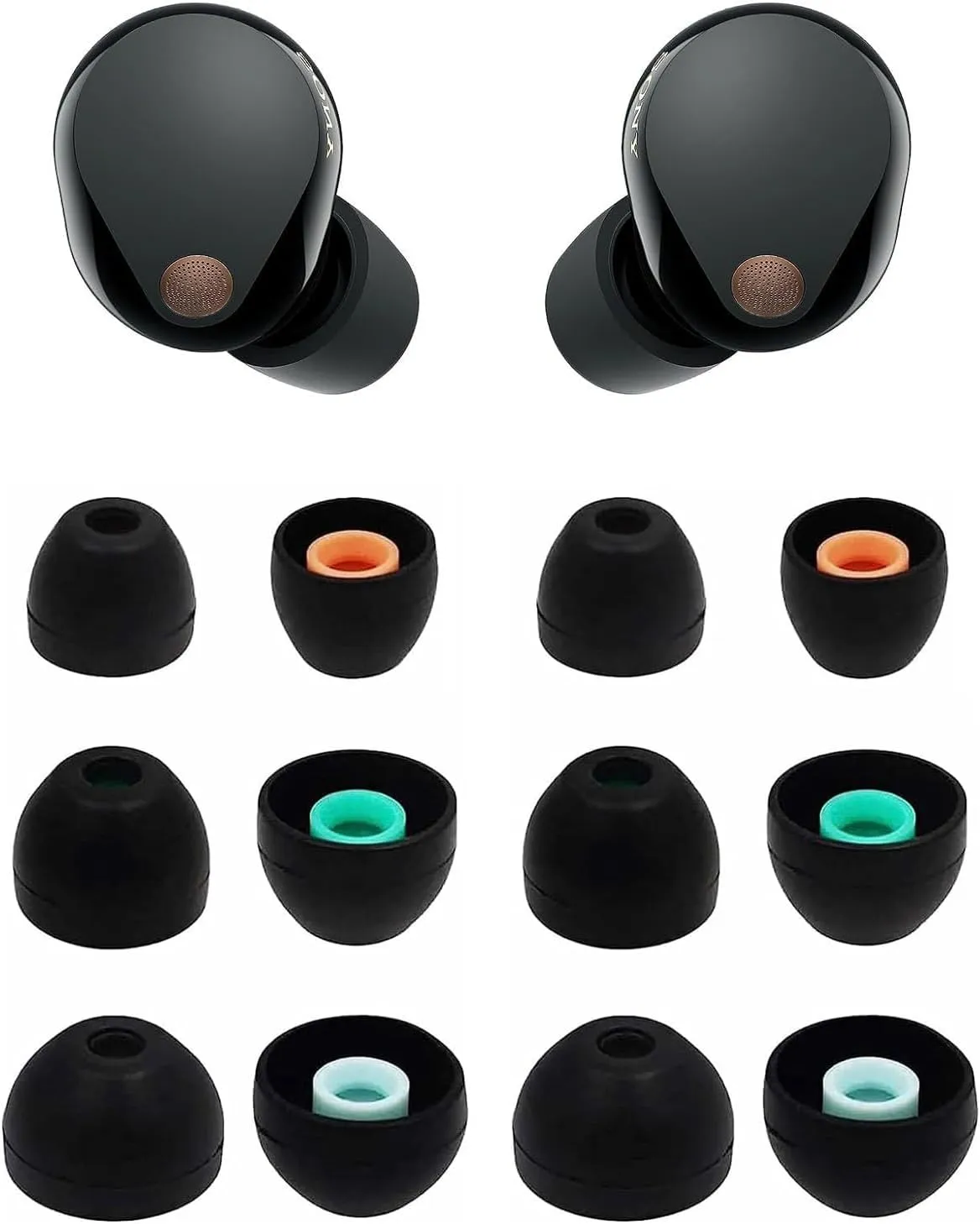 BLUEWALL Ear Tips eartips Earbuds Tips Compatible with Sony WF-1000XM5, Fit in Case Earbuds Slicone Tip Compatible with Sony WF-1000XM5 6 Pairs SML Black