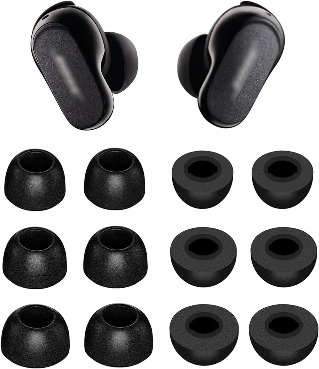 BLUEWALL Foam Ear Tips Compatible with Bose QuietComfort Ultra Earbuds, S/M/L Sizes Fit in Case Soft Memory Foam Tip Eartips Foam Compatible with QuietComfort Ultra 6 Pairs Black