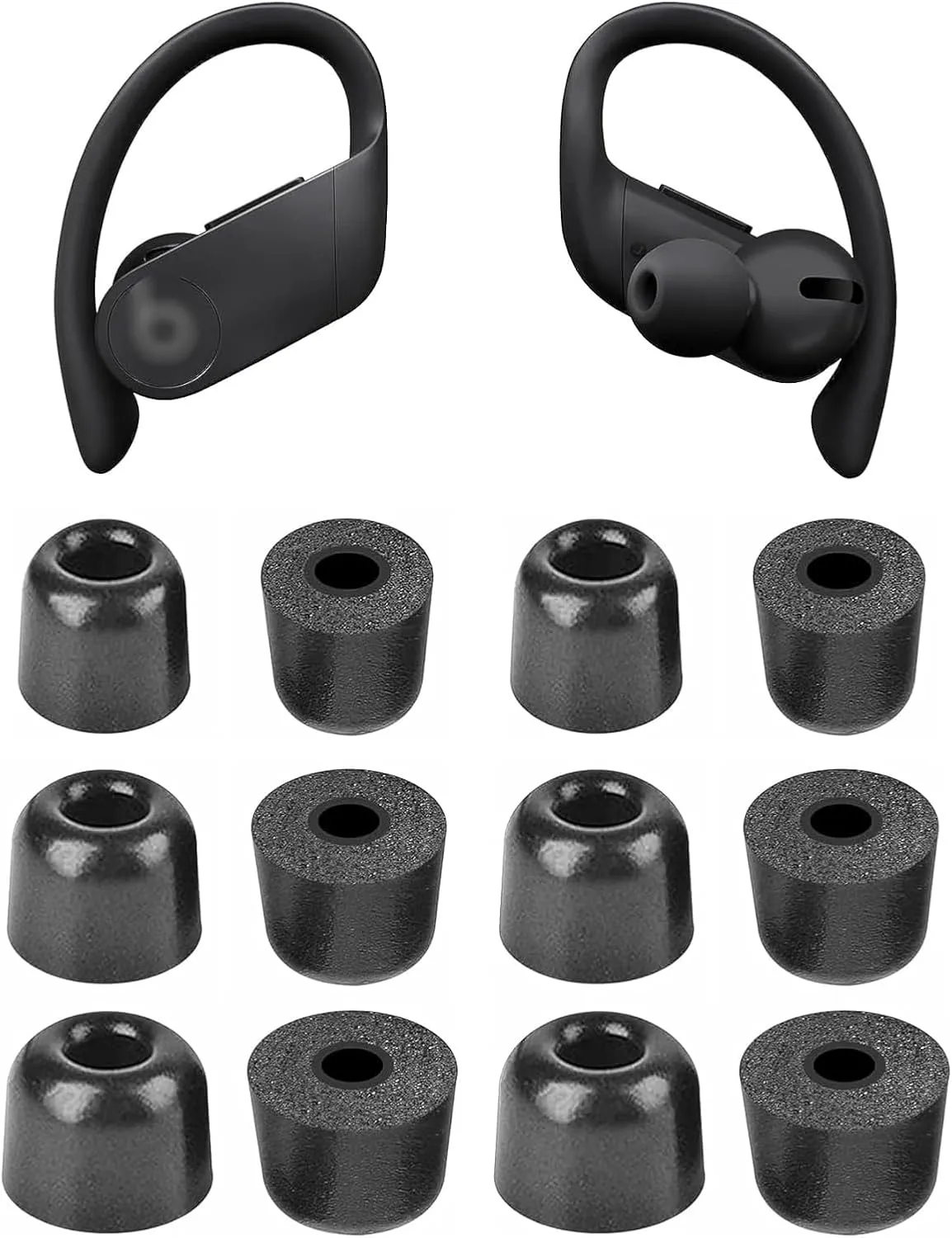 BLUEWALL Foam Eartips Compatible with Powerbeats Pro Earbuds PB Pro, S/M/L 3 Sizes 6 Pairs Soft Memory Foam Earbud Tips Replacement Eartips Compatible with PB Pro 6 Pairs Black