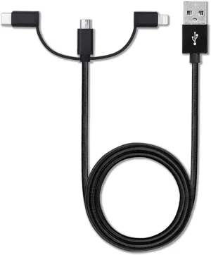 BoxWave Cable Compatible with Family Pocket Handheld Game Console (3 in) - AllCharge 3-in-1 Cable - Jet Black