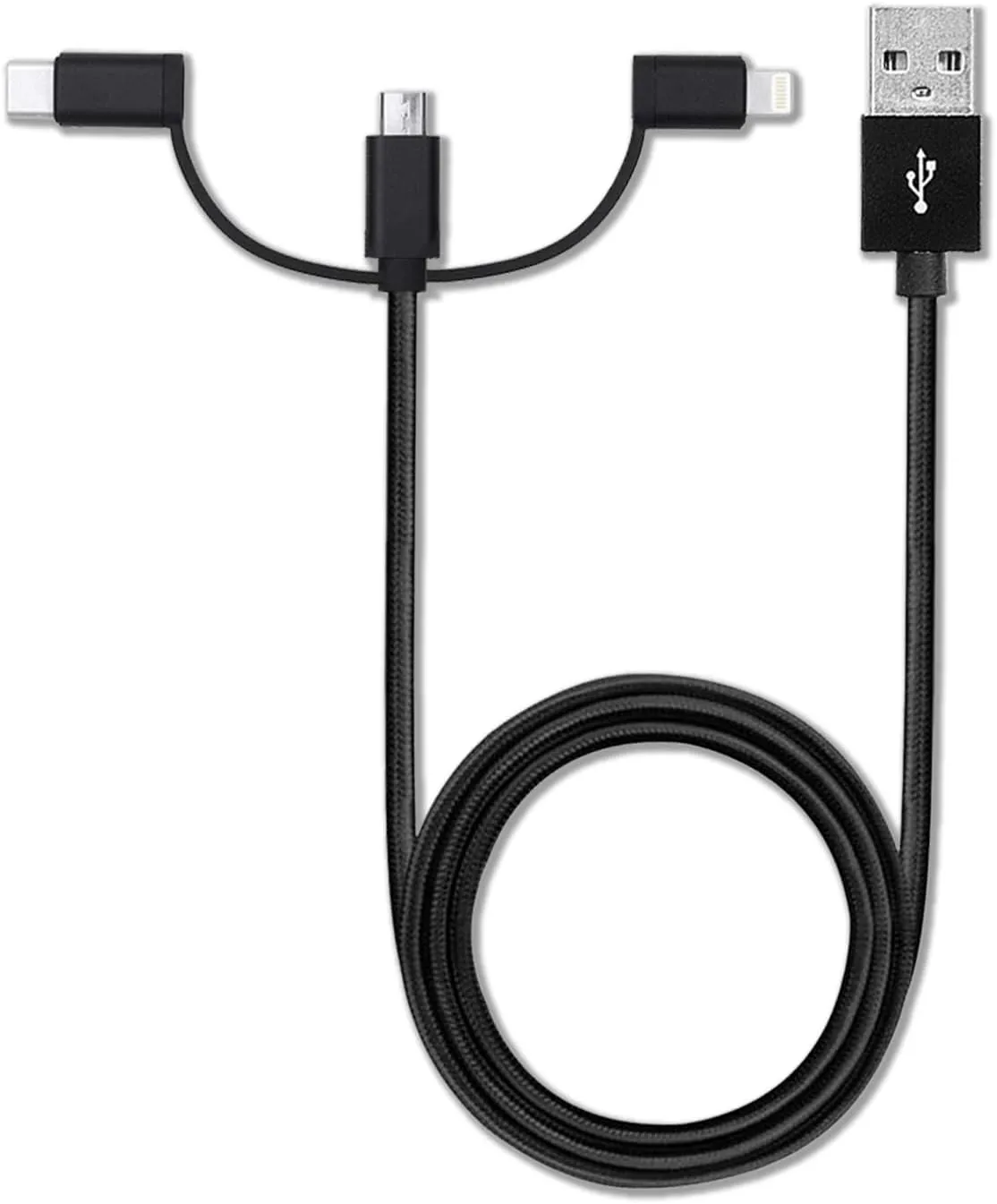 BoxWave Cable Compatible with Family Pocket Handheld Game Console (3 in) - AllCharge 3-in-1 Cable - Jet Black