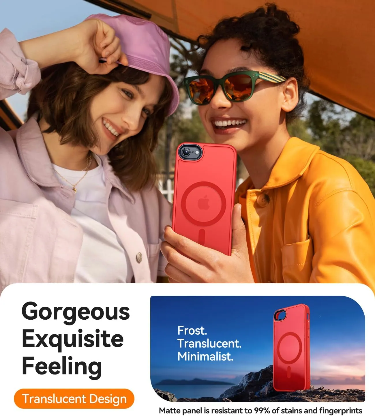 CANSHN Magnetic Case for iPhone SE 2022/iPhone SE 2020/iPhone 8, Built in Magnets Compatible with MagSafe, Translucent Matte Back Phone Cover for iPhone 8/SE 2/SE 34.7" Frosted Red