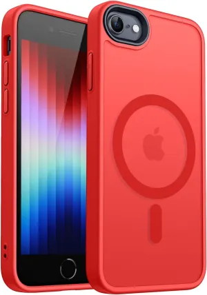 CANSHN Magnetic Case for iPhone SE 2022/iPhone SE 2020/iPhone 8, Built in Magnets Compatible with MagSafe, Translucent Matte Back Phone Cover for iPhone 8/SE 2/SE 34.7" Frosted Red