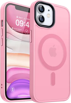 CANSHN Magnetic Compatible with iPhone 11 Case [Compatible with Magsafe] [Translucent Matte] Slim Thin Shockproof Protective Bumper Cover Phone Case Cover 6.1 Inch - Pink