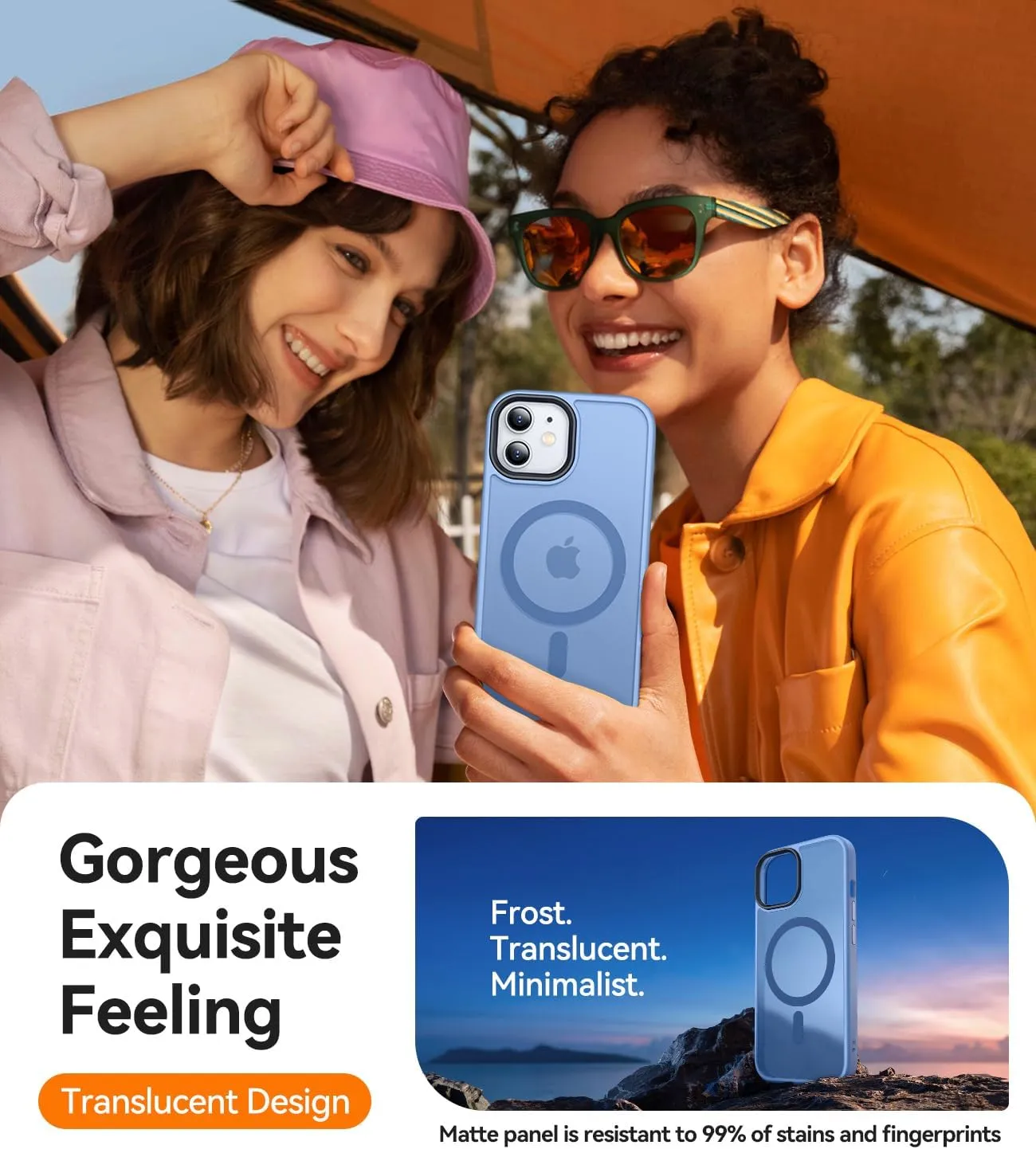 CANSHN Magnetic Compatible with iPhone 12 Case/iPhone 12 Pro Case [Compatible with Magsafe] [Translucent Matte] Slim Thin Shockproof Protective Bumper Cover Phone Case 6.1 Inch - Sky Blue