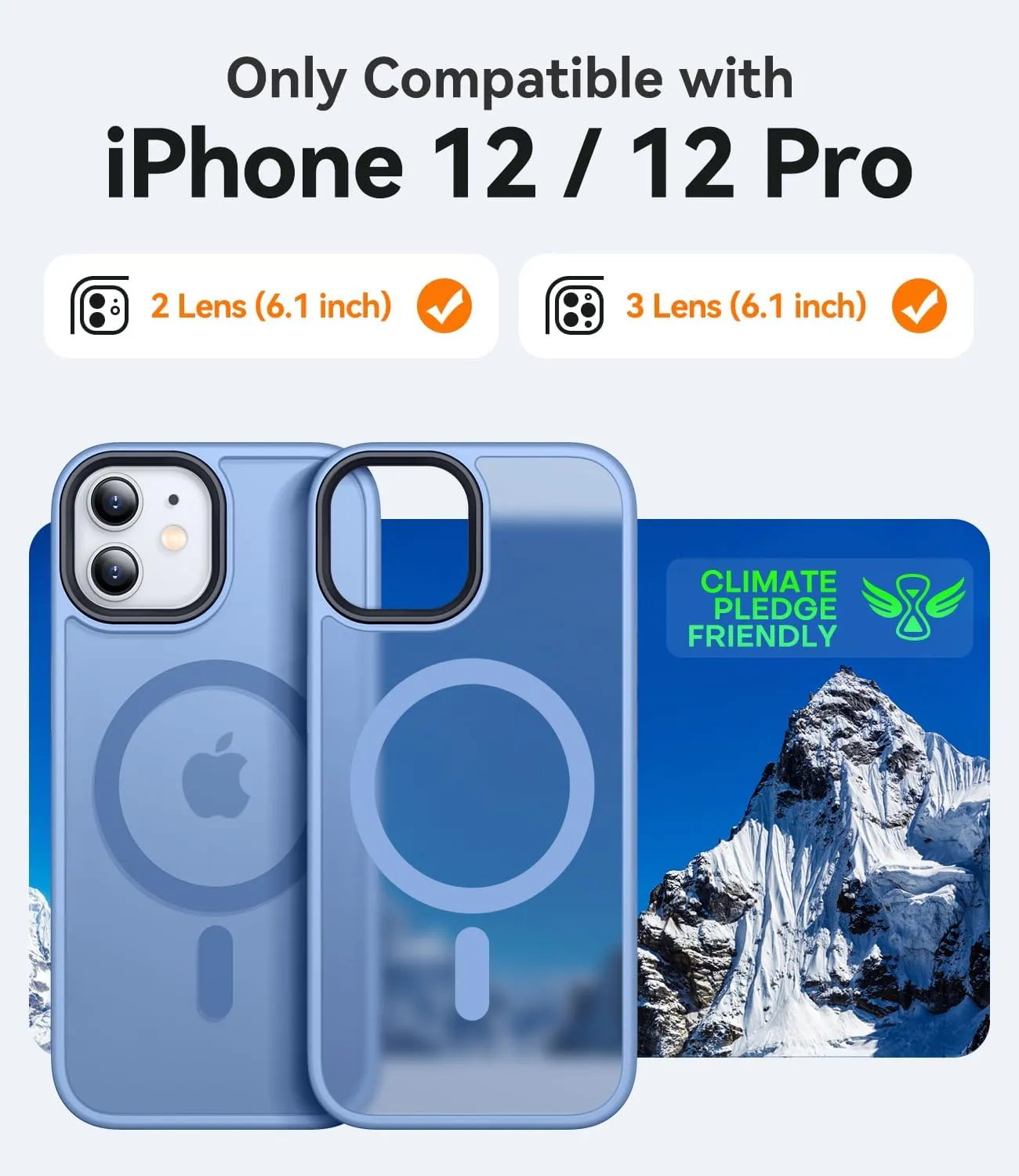 CANSHN Magnetic Compatible with iPhone 12 Case/iPhone 12 Pro Case [Compatible with Magsafe] [Translucent Matte] Slim Thin Shockproof Protective Bumper Cover Phone Case 6.1 Inch - Sky Blue