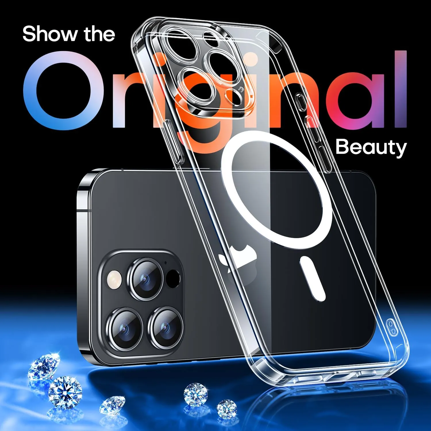 CANSHN Magnetic Compatible with iPhone 13 Pro Max Case, Upgraded [Full Camera Protection] [Compatible with Magsafe] Non-Yellowing Shockproof Protective Bumper Phone Case 6.7 inch - Clear