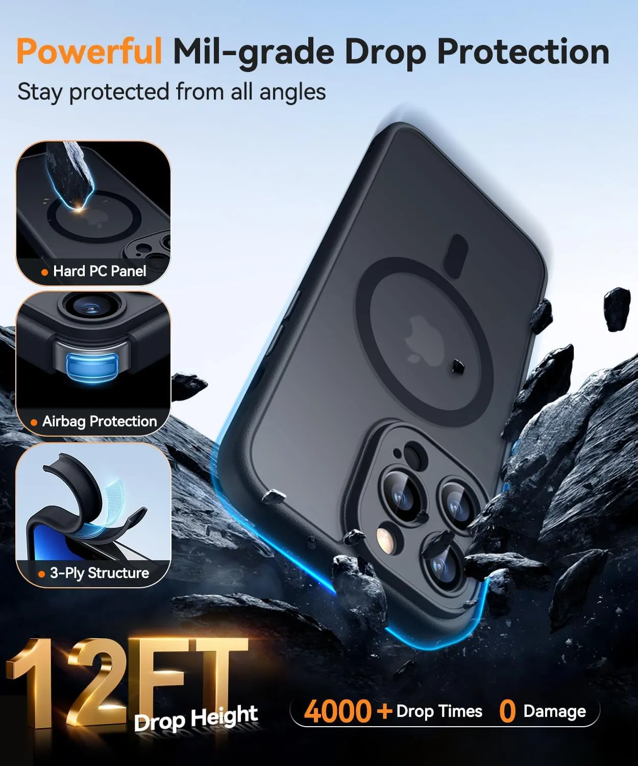 CANSHN Magnetic Compatible with iPhone 13 Pro Max Case, Upgraded [Full Camera Protection] [Compatible with Magsafe] [Translucent Matte] Shockproof Protective Phone Case Cover 6.7 Inch - Black
