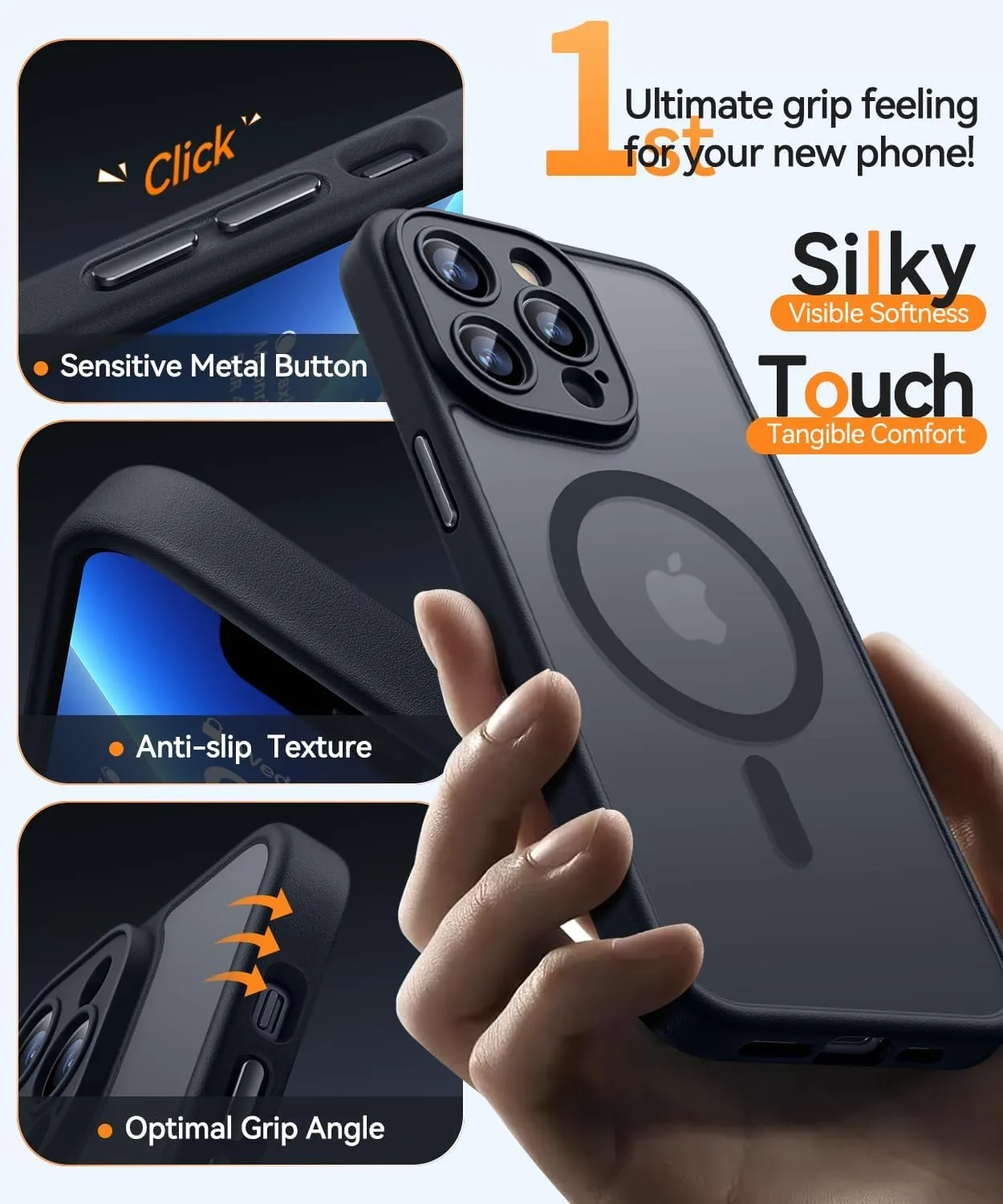 CANSHN Magnetic Compatible with iPhone 13 Pro Max Case, Upgraded [Full Camera Protection] [Compatible with Magsafe] [Translucent Matte] Shockproof Protective Phone Case Cover 6.7 Inch - Black
