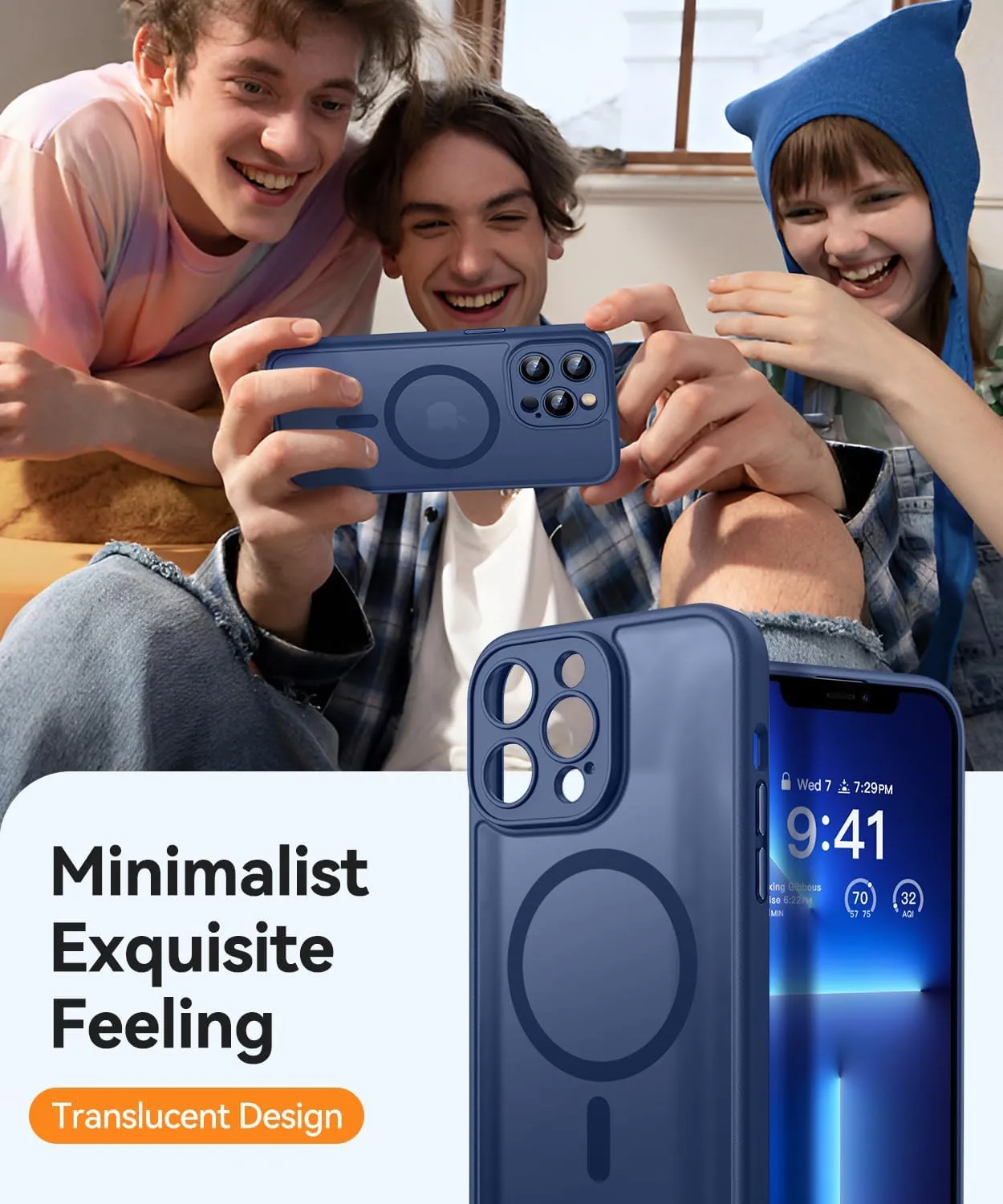 CANSHN Magnetic Compatible with iPhone 13 Pro Max Case, Upgraded [Full Camera Protection] [Compatible with Magsafe] [Translucent Matte] Shockproof Protective Phone Case Cover 6.7 Inch - Deep Blue