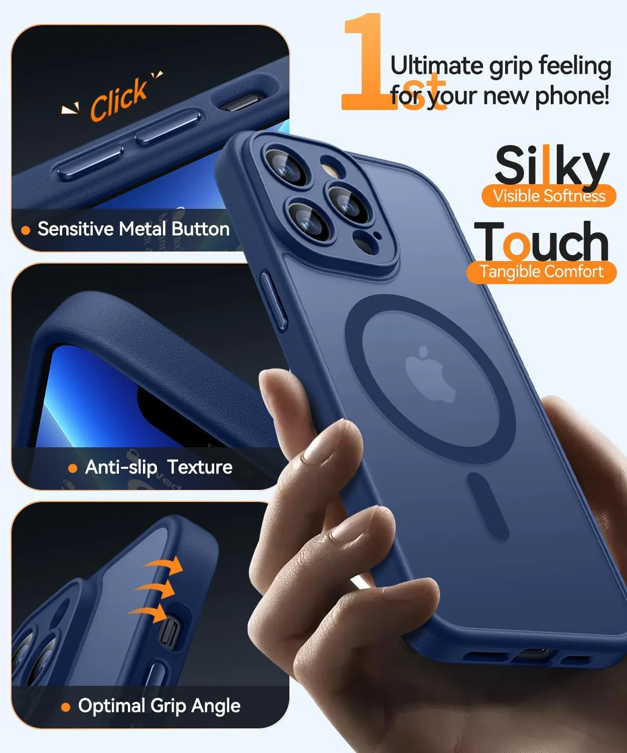 CANSHN Magnetic Compatible with iPhone 13 Pro Max Case, Upgraded [Full Camera Protection] [Compatible with Magsafe] [Translucent Matte] Shockproof Protective Phone Case Cover 6.7 Inch - Deep Blue