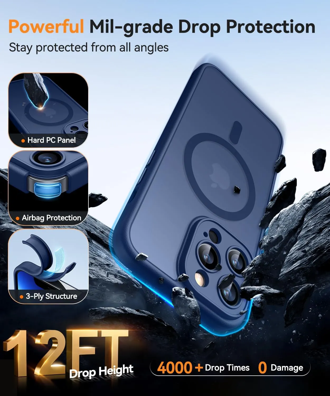 CANSHN Magnetic Compatible with iPhone 13 Pro Max Case, Upgraded [Full Camera Protection] [Compatible with Magsafe] [Translucent Matte] Shockproof Protective Phone Case Cover 6.7 Inch - Deep Blue