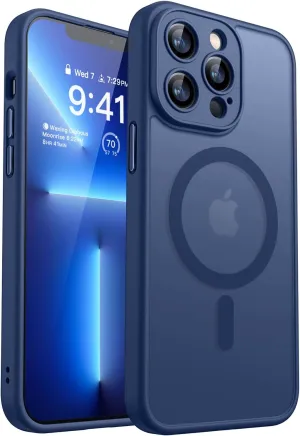 CANSHN Magnetic Compatible with iPhone 13 Pro Max Case, Upgraded [Full Camera Protection] [Compatible with Magsafe] [Translucent Matte] Shockproof Protective Phone Case Cover 6.7 Inch - Deep Blue
