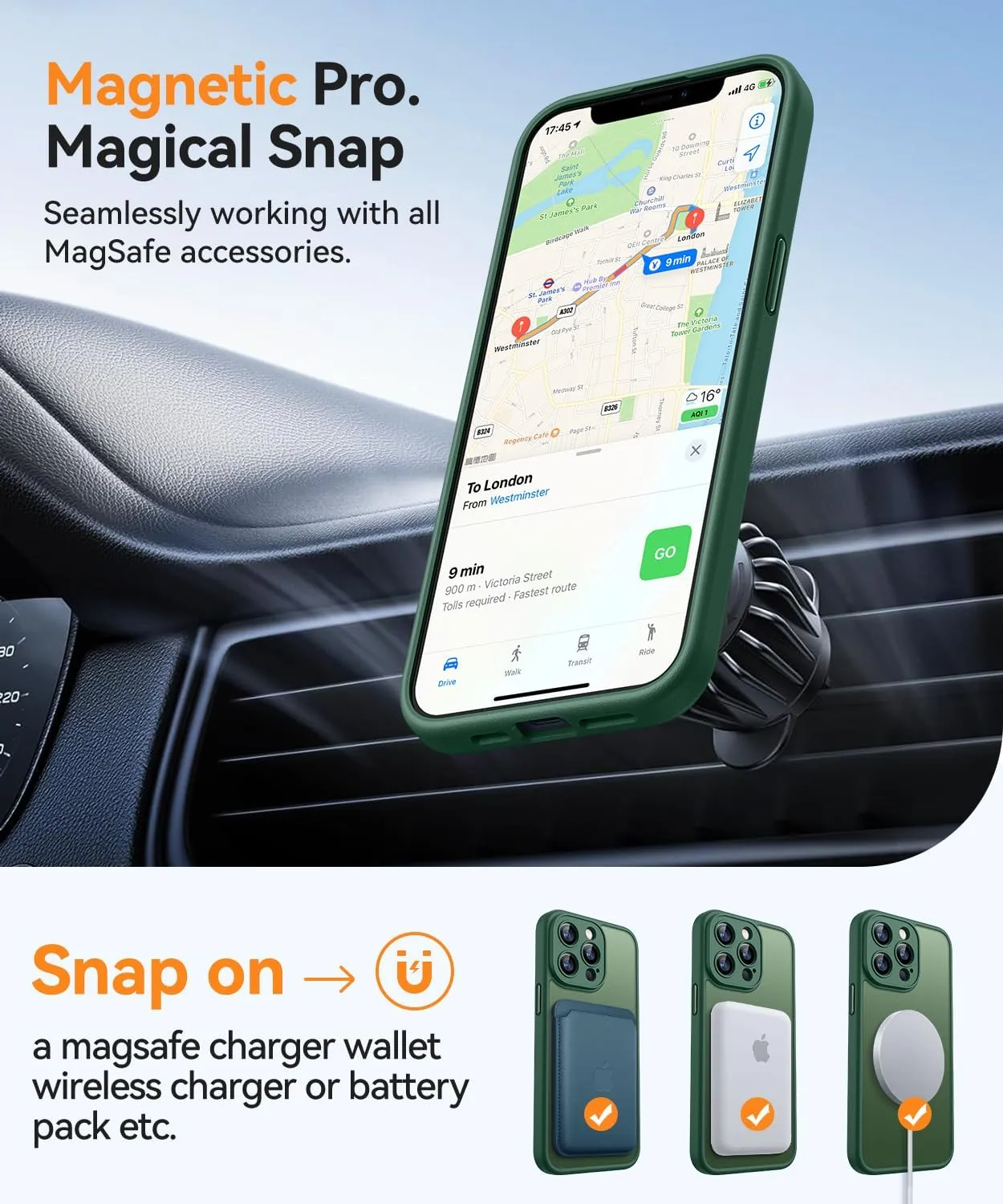 CANSHN Magnetic Compatible with iPhone 13 Pro Max Case, Upgraded [Full Camera Protection] [Compatible with Magsafe] [Translucent Matte] Shockproof Protective Phone Case Cover 6.7 Inch - Deep Green