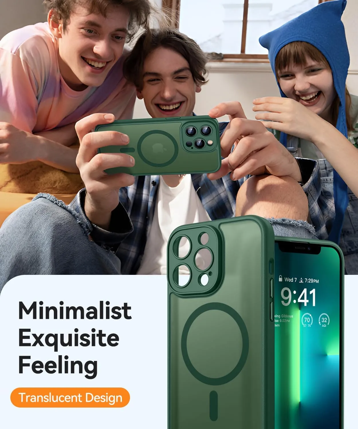 CANSHN Magnetic Compatible with iPhone 13 Pro Max Case, Upgraded [Full Camera Protection] [Compatible with Magsafe] [Translucent Matte] Shockproof Protective Phone Case Cover 6.7 Inch - Deep Green