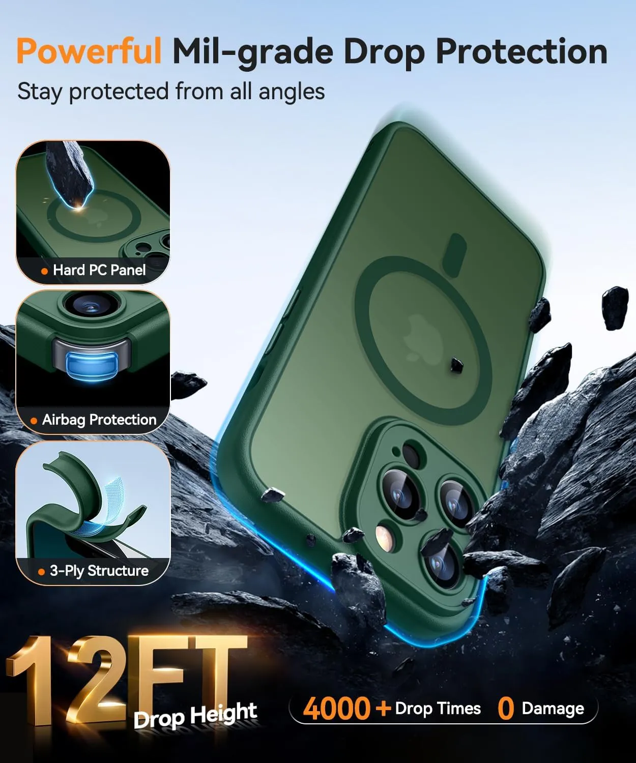 CANSHN Magnetic Compatible with iPhone 13 Pro Max Case, Upgraded [Full Camera Protection] [Compatible with Magsafe] [Translucent Matte] Shockproof Protective Phone Case Cover 6.7 Inch - Deep Green