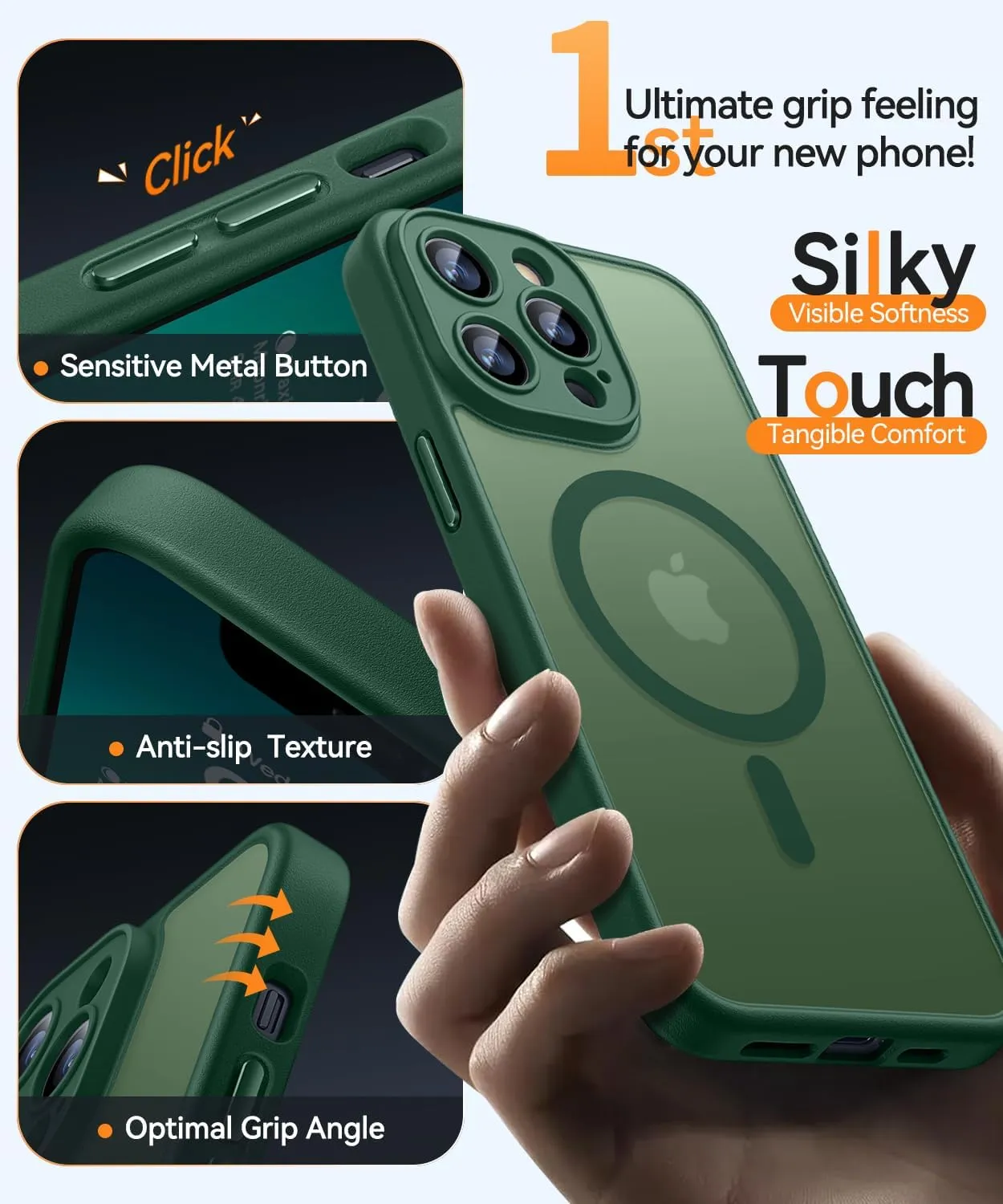 CANSHN Magnetic Compatible with iPhone 13 Pro Max Case, Upgraded [Full Camera Protection] [Compatible with Magsafe] [Translucent Matte] Shockproof Protective Phone Case Cover 6.7 Inch - Deep Green