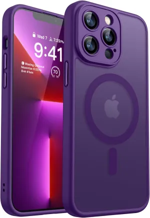 CANSHN Magnetic Compatible with iPhone 13 Pro Max Case, Upgraded [Full Camera Protection] [Compatible with Magsafe] [Translucent Matte] Shockproof Protective Phone Case Cover 6.7 Inch - Deep Purple