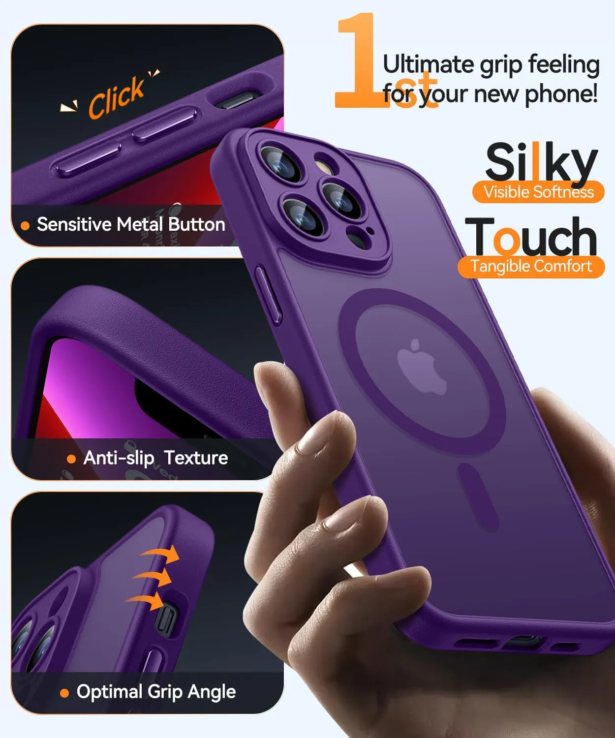 CANSHN Magnetic Compatible with iPhone 13 Pro Max Case, Upgraded [Full Camera Protection] [Compatible with Magsafe] [Translucent Matte] Shockproof Protective Phone Case Cover 6.7 Inch - Deep Purple