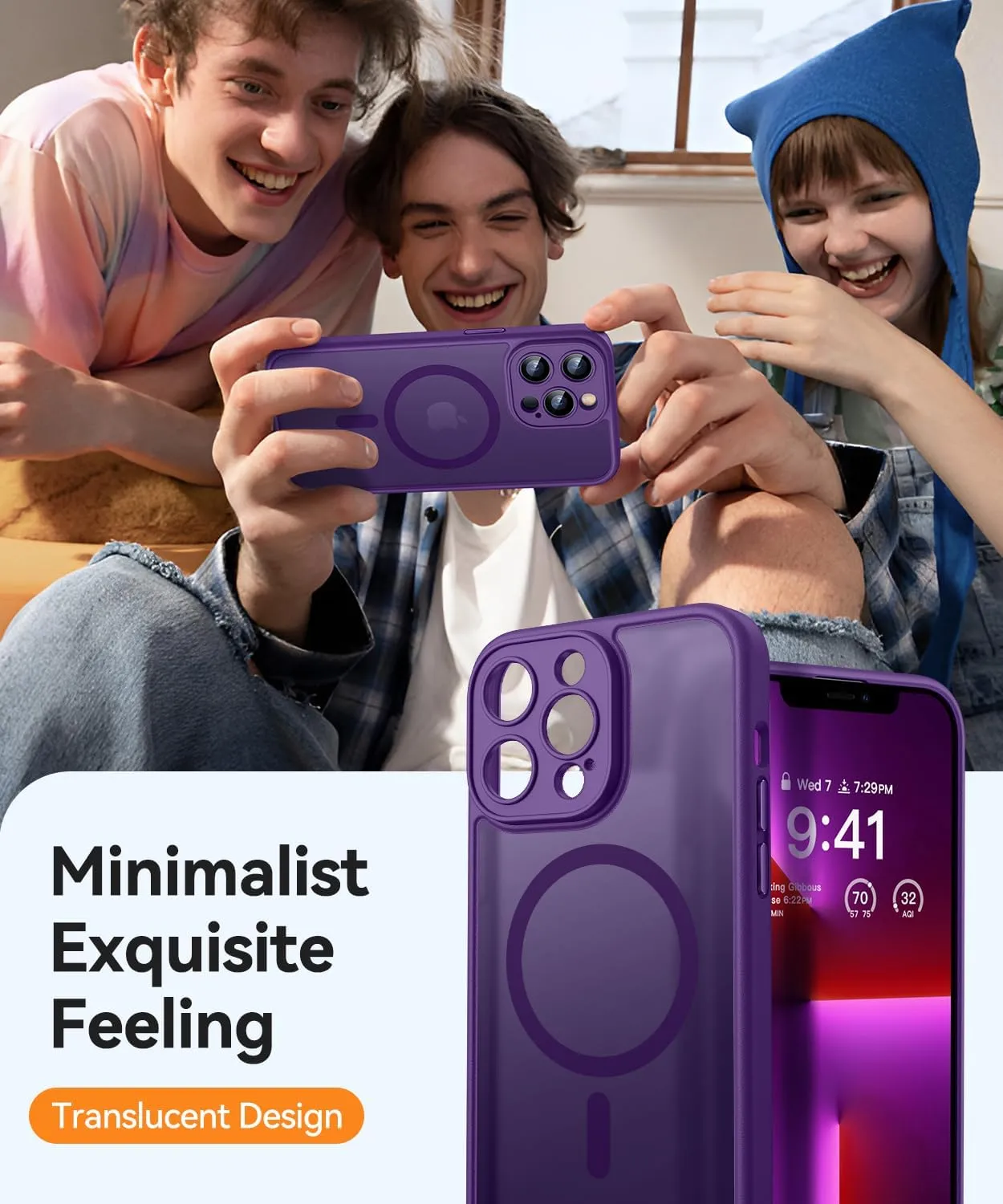 CANSHN Magnetic Compatible with iPhone 13 Pro Max Case, Upgraded [Full Camera Protection] [Compatible with Magsafe] [Translucent Matte] Shockproof Protective Phone Case Cover 6.7 Inch - Deep Purple