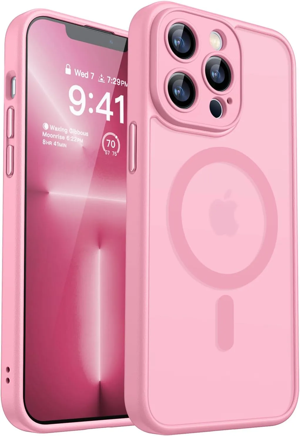 CANSHN Magnetic Compatible with iPhone 13 Pro Max Case, Upgraded [Full Camera Protection] [Compatible with Magsafe] [Translucent Matte] Shockproof Protective Phone Case Cover 6.7 Inch - Pink