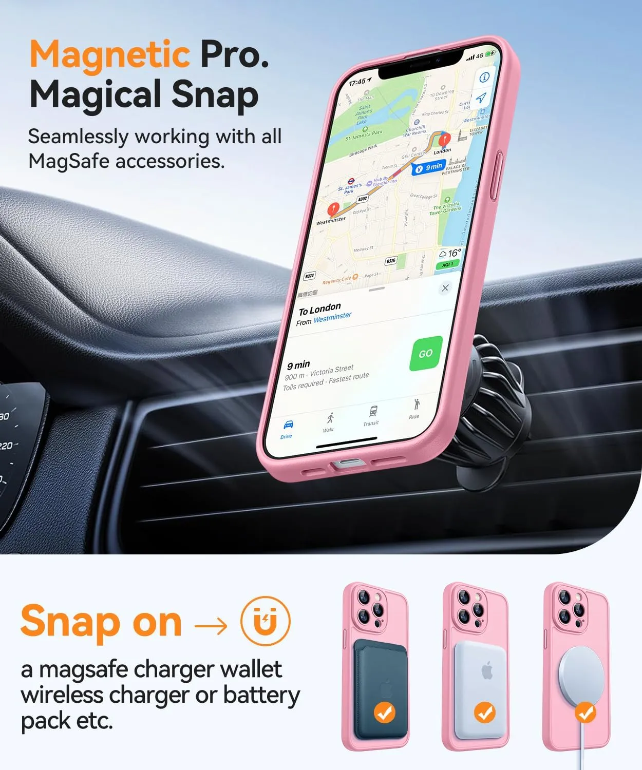 CANSHN Magnetic Compatible with iPhone 13 Pro Max Case, Upgraded [Full Camera Protection] [Compatible with Magsafe] [Translucent Matte] Shockproof Protective Phone Case Cover 6.7 Inch - Pink