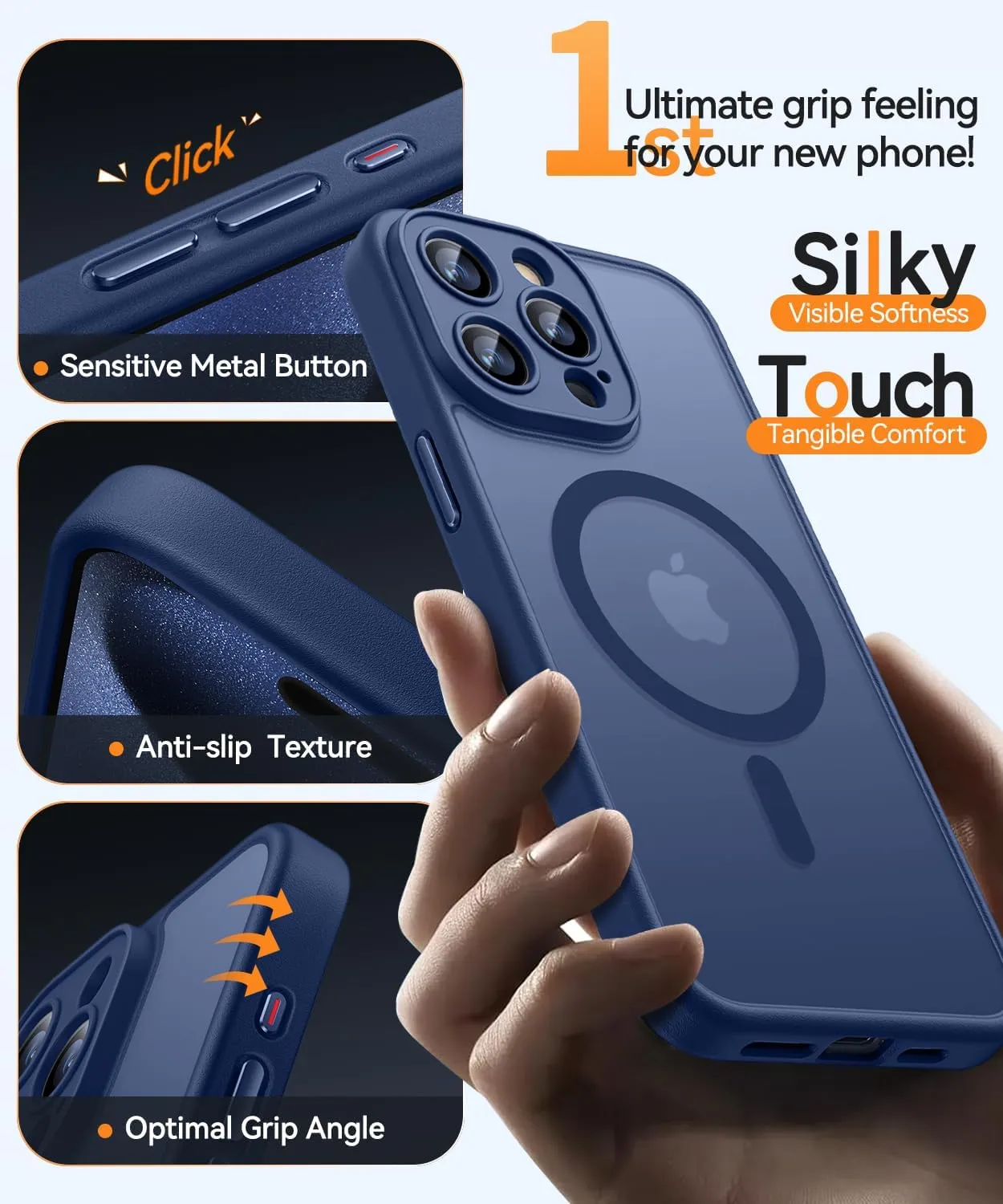 CANSHN Magnetic Compatible with iPhone 15 Pro Max Case, Upgraded [Full Camera Protection] [Compatible with Magsafe] [Translucent Matte] Shockproof Protective Phone Case Cover 6.7 Inch - Deep Blue