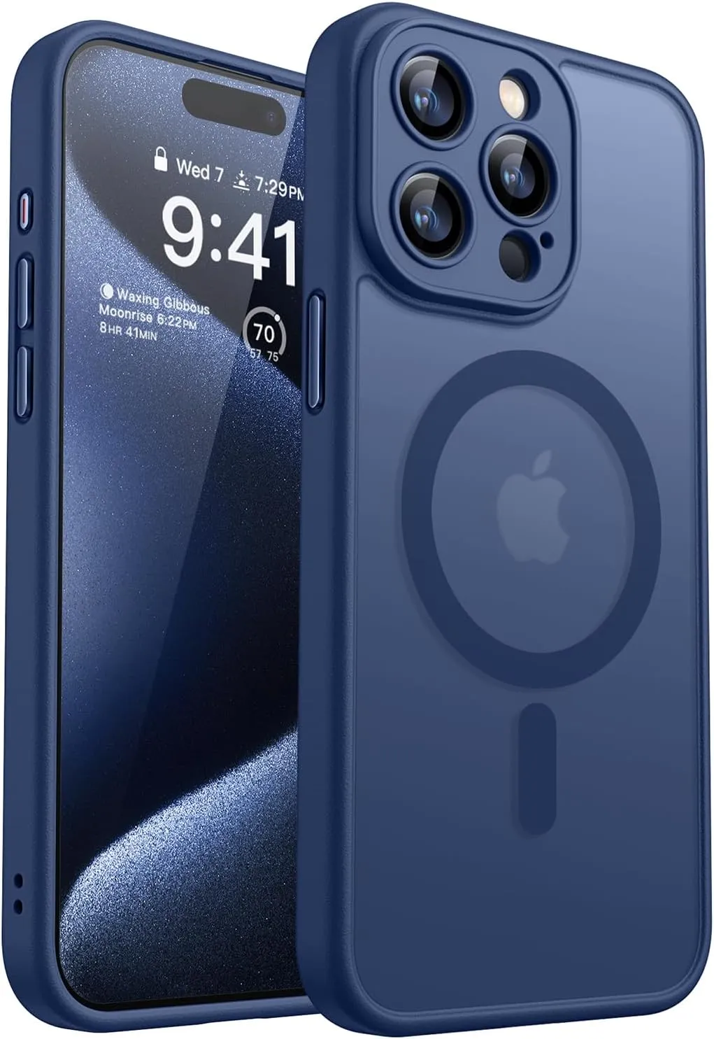 CANSHN Magnetic Compatible with iPhone 15 Pro Max Case, Upgraded [Full Camera Protection] [Compatible with Magsafe] [Translucent Matte] Shockproof Protective Phone Case Cover 6.7 Inch - Deep Blue