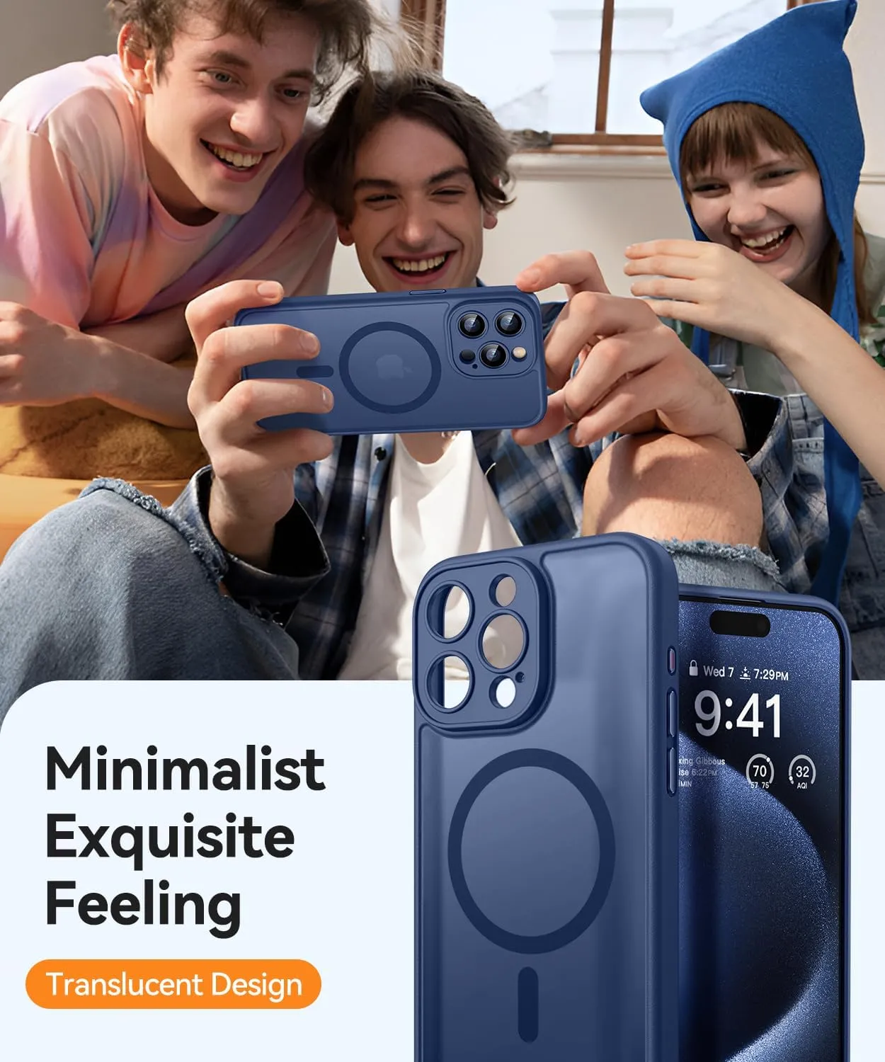 CANSHN Magnetic Compatible with iPhone 15 Pro Max Case, Upgraded [Full Camera Protection] [Compatible with Magsafe] [Translucent Matte] Shockproof Protective Phone Case Cover 6.7 Inch - Deep Blue