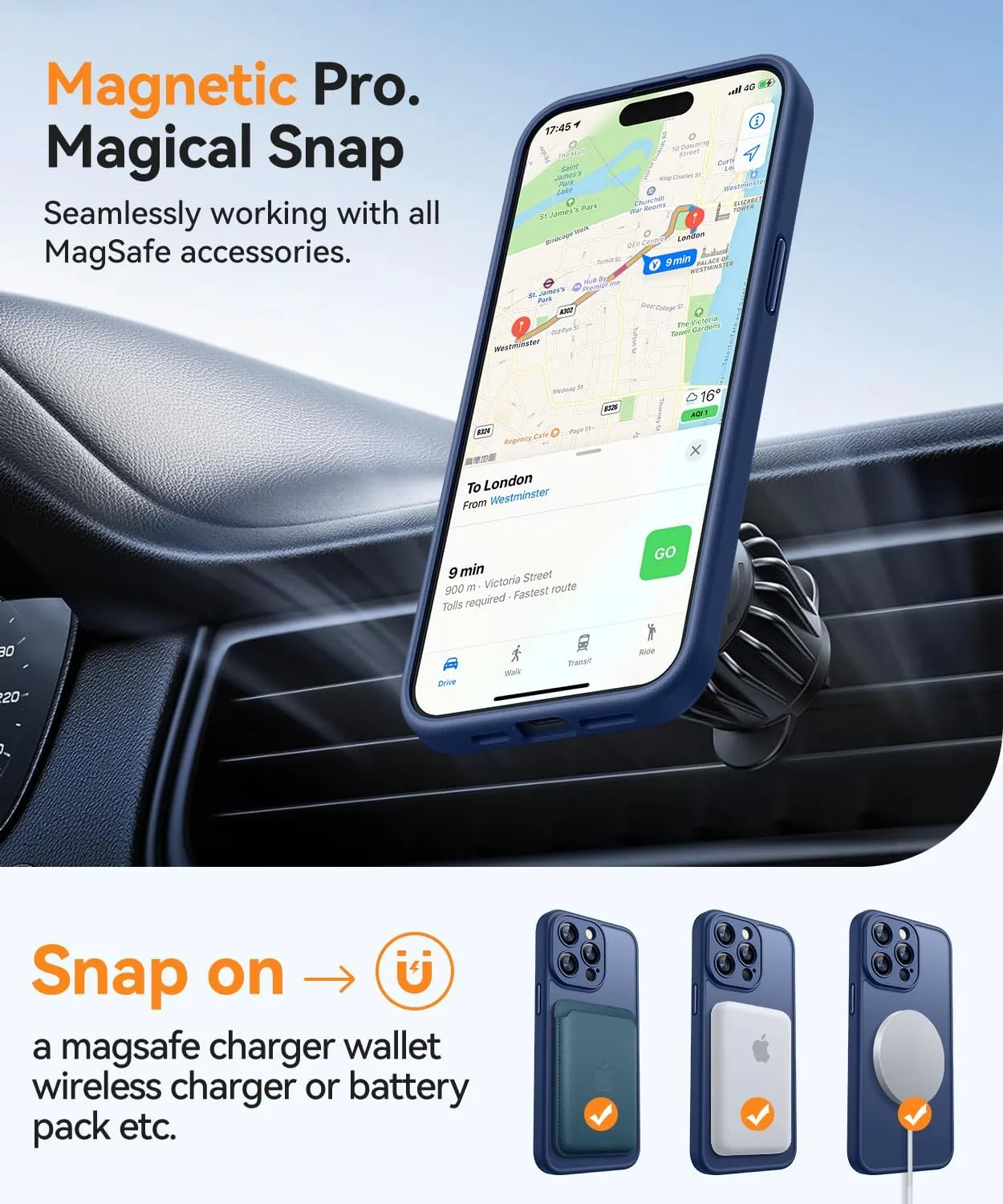 CANSHN Magnetic Compatible with iPhone 15 Pro Max Case, Upgraded [Full Camera Protection] [Compatible with Magsafe] [Translucent Matte] Shockproof Protective Phone Case Cover 6.7 Inch - Deep Blue