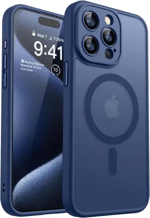 CANSHN Magnetic Compatible with iPhone 15 Pro Max Case, Upgraded [Full Camera Protection] [Compatible with Magsafe] [Translucent Matte] Shockproof Protective Phone Case Cover 6.7 Inch - Deep Blue