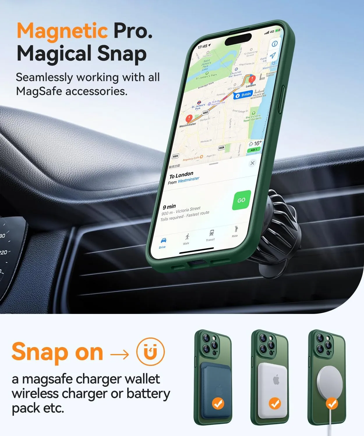 CANSHN Magnetic Compatible with iPhone 15 Pro Max Case, Upgraded [Full Camera Protection] [Compatible with Magsafe] [Translucent Matte] Shockproof Protective Phone Case Cover 6.7 Inch - Deep Green