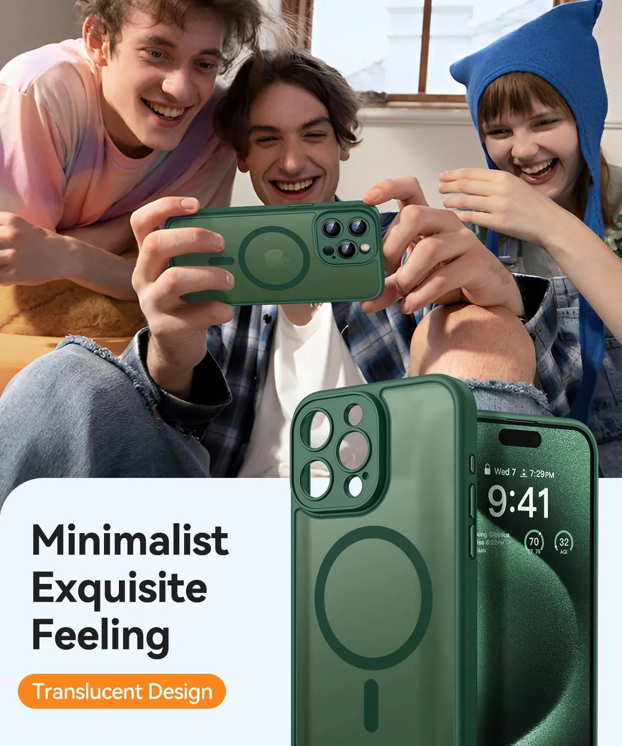CANSHN Magnetic Compatible with iPhone 15 Pro Max Case, Upgraded [Full Camera Protection] [Compatible with Magsafe] [Translucent Matte] Shockproof Protective Phone Case Cover 6.7 Inch - Deep Green