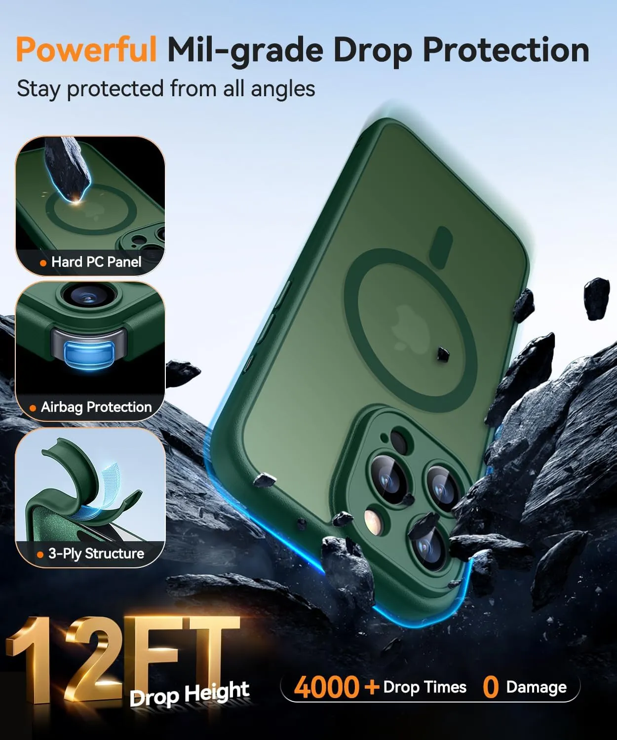 CANSHN Magnetic Compatible with iPhone 15 Pro Max Case, Upgraded [Full Camera Protection] [Compatible with Magsafe] [Translucent Matte] Shockproof Protective Phone Case Cover 6.7 Inch - Deep Green